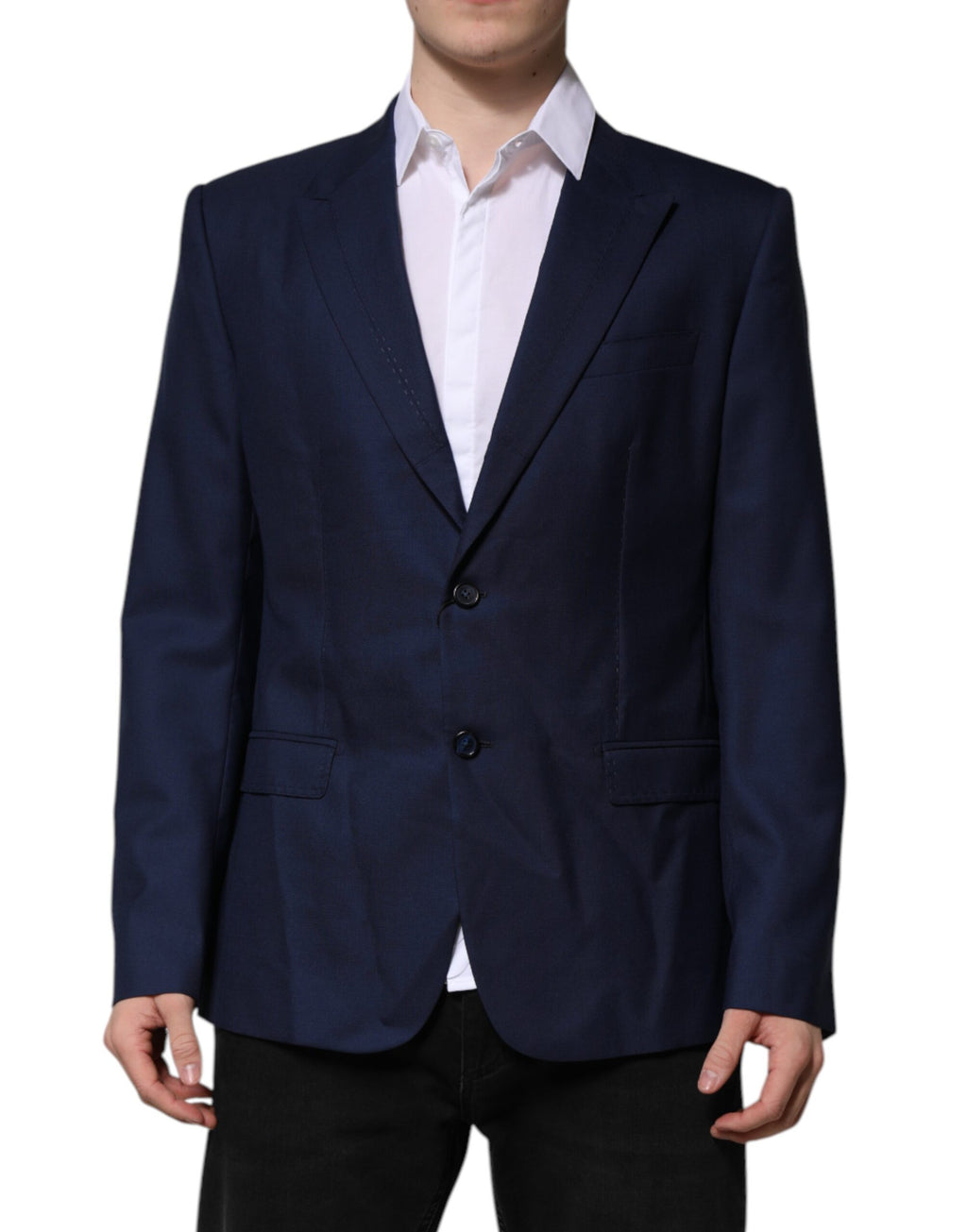 Veste de costume blazer Dolce & Gabbana en laine bleue à boutonnage simple
