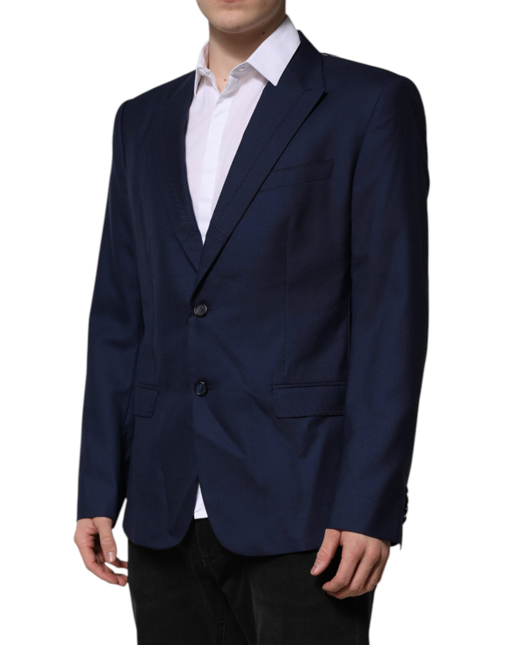 Veste de costume blazer Dolce & Gabbana en laine bleue à boutonnage simple