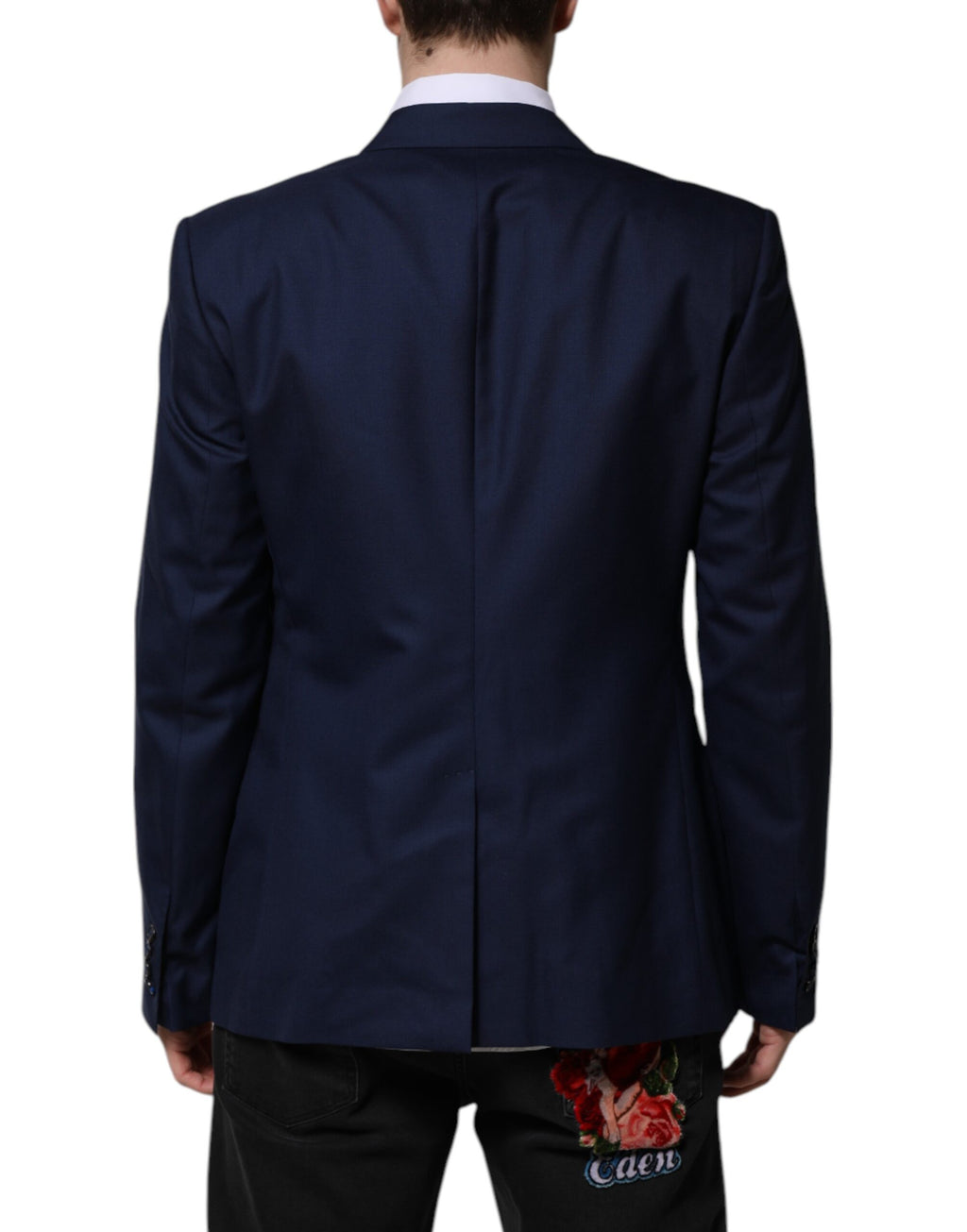 Veste de costume blazer Dolce & Gabbana en laine bleue à boutonnage simple