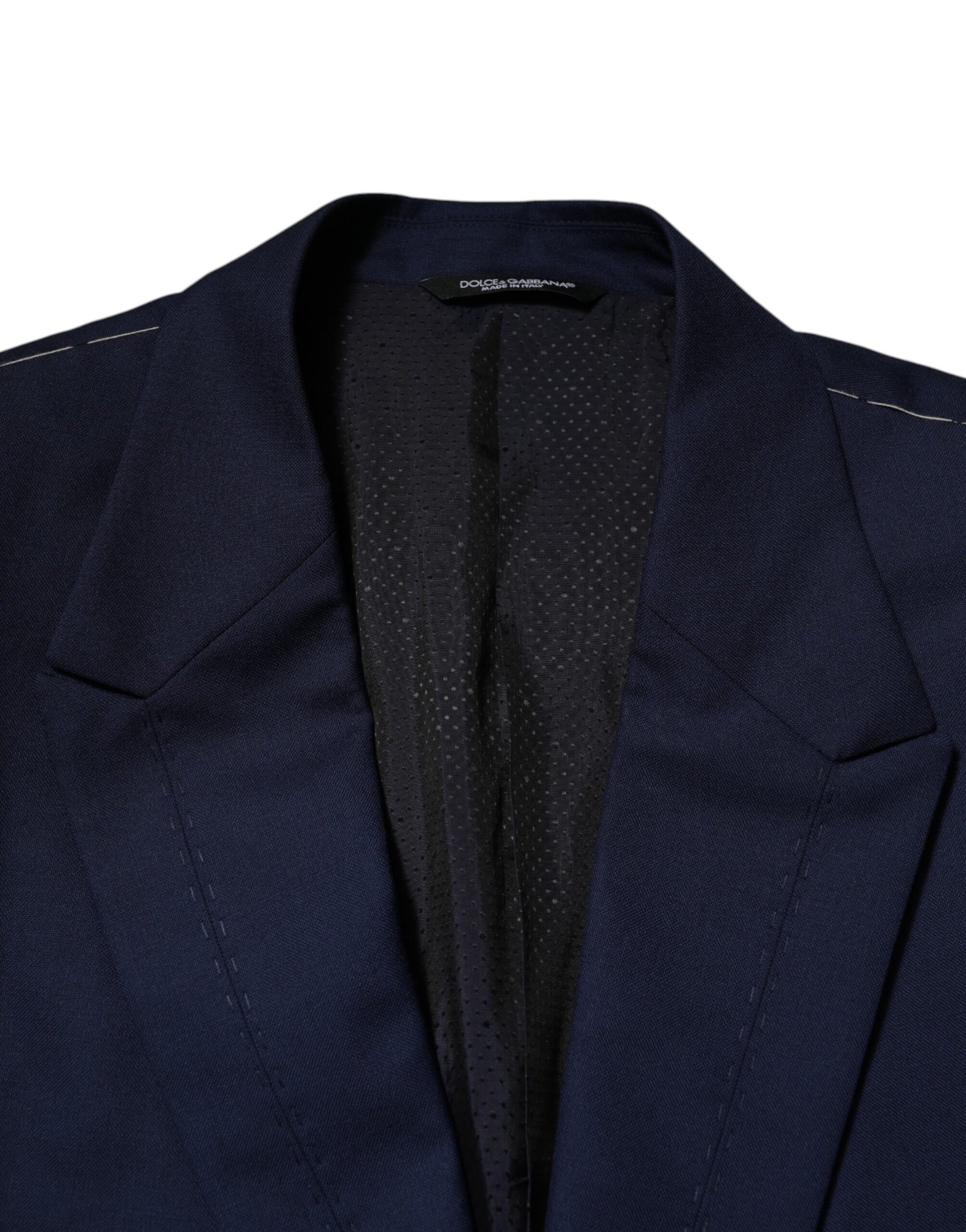 Veste de costume blazer Dolce & Gabbana en laine bleue à boutonnage simple