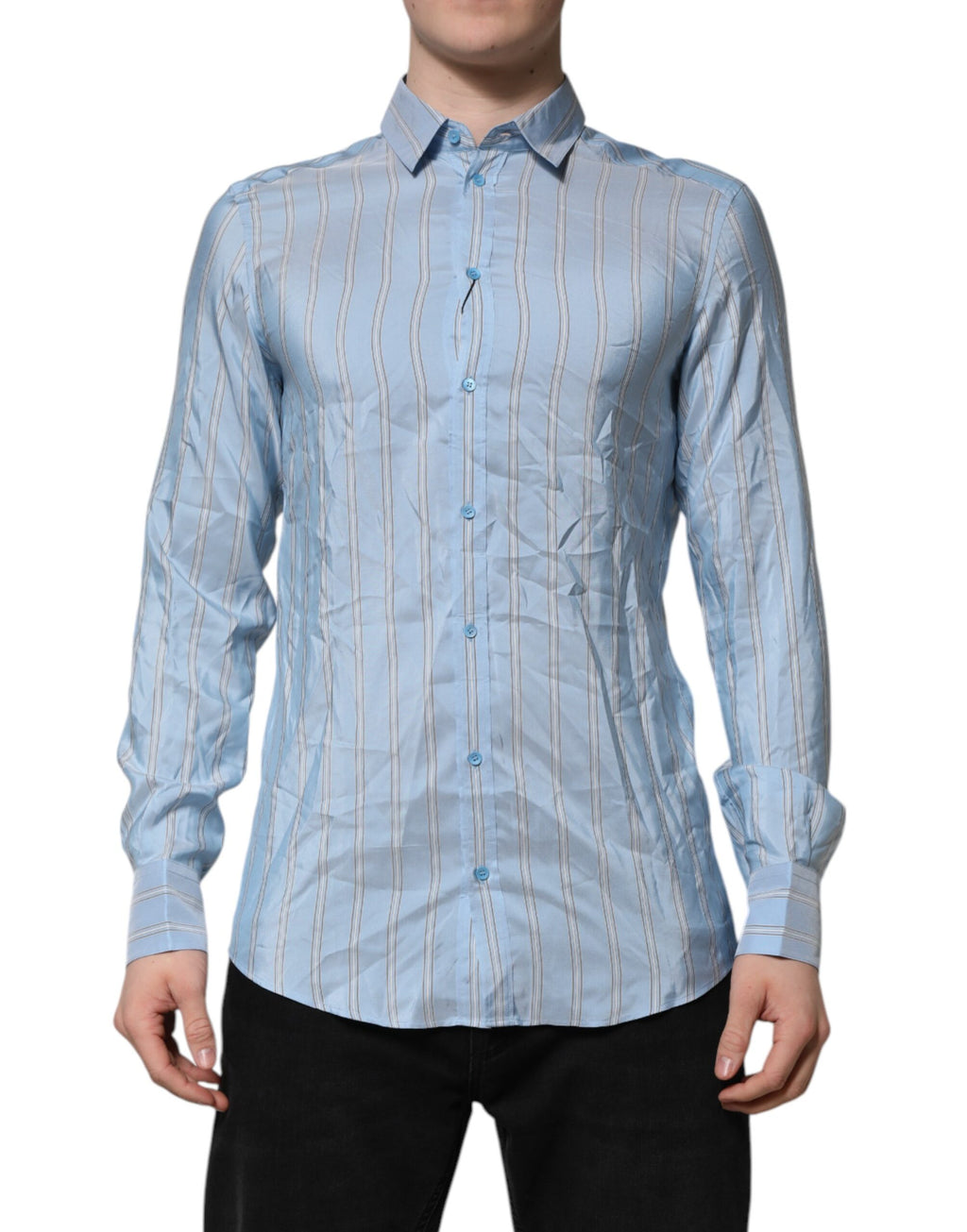 Chemise habillée Dolce & Gabbana MARTINI à manches longues rayée bleue