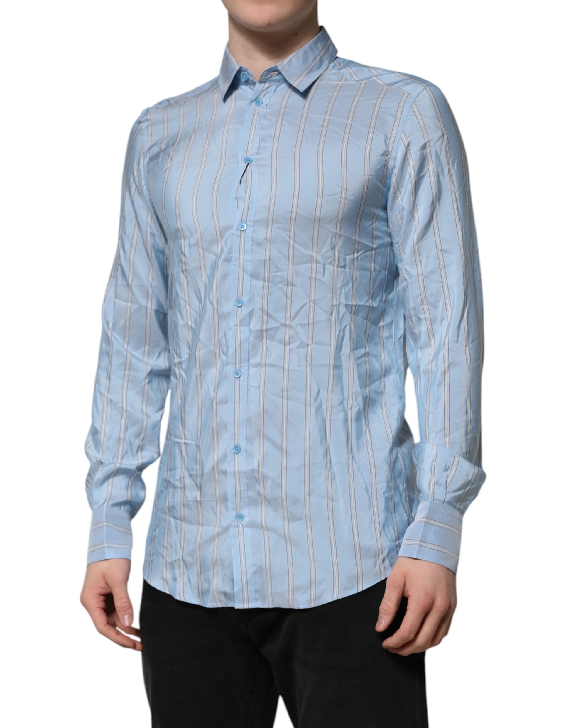 Chemise habillée Dolce & Gabbana MARTINI à manches longues rayée bleue