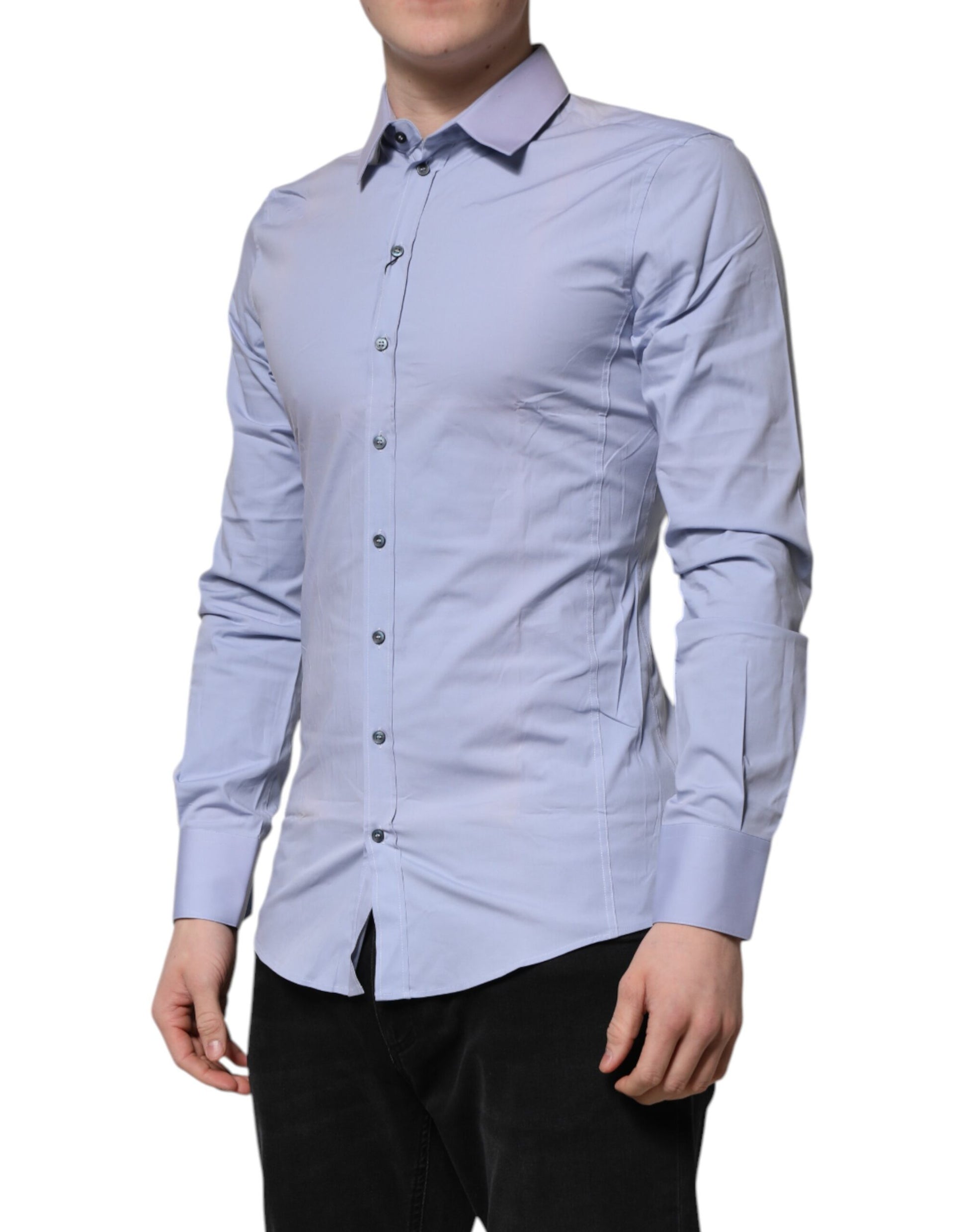 Chemise habillée Dolce & Gabbana en coton bleu SICILIA à manches longues