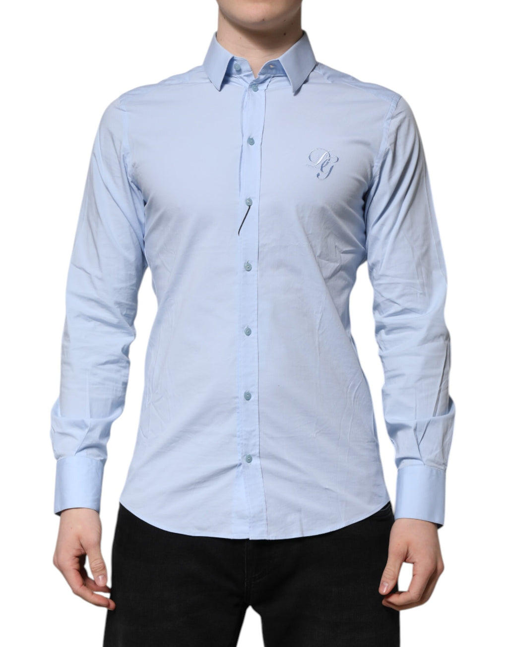 Chemise Dolce & Gabbana GOLD à manches longues en coton bleu ciel