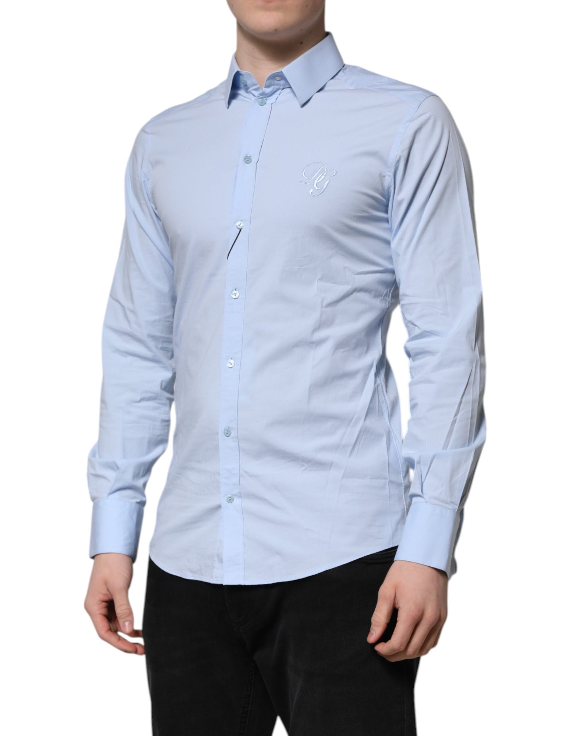 Chemise Dolce & Gabbana GOLD à manches longues en coton bleu ciel