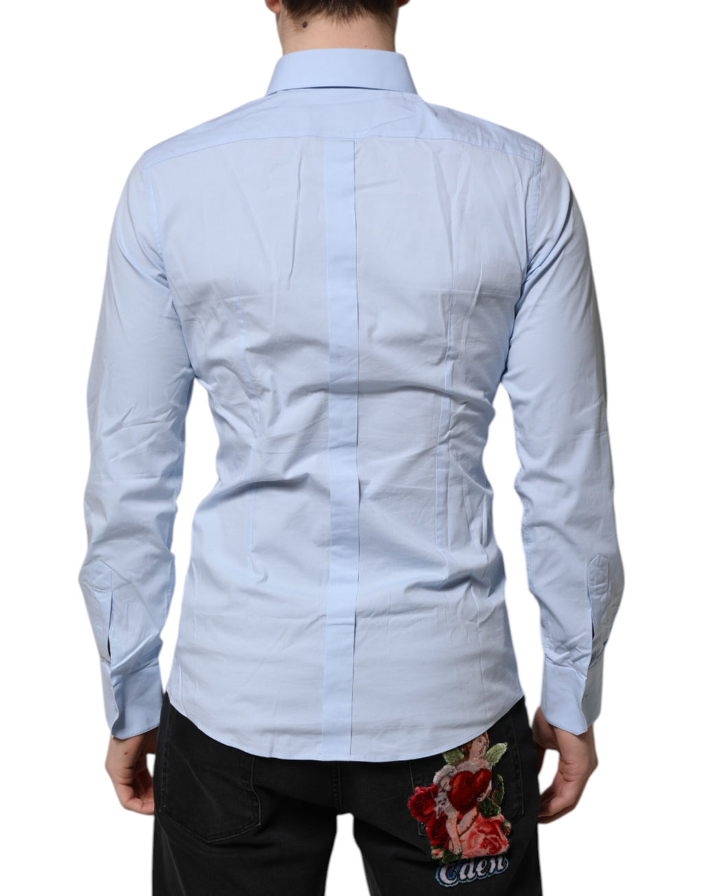 Chemise Dolce & Gabbana GOLD à manches longues en coton bleu ciel