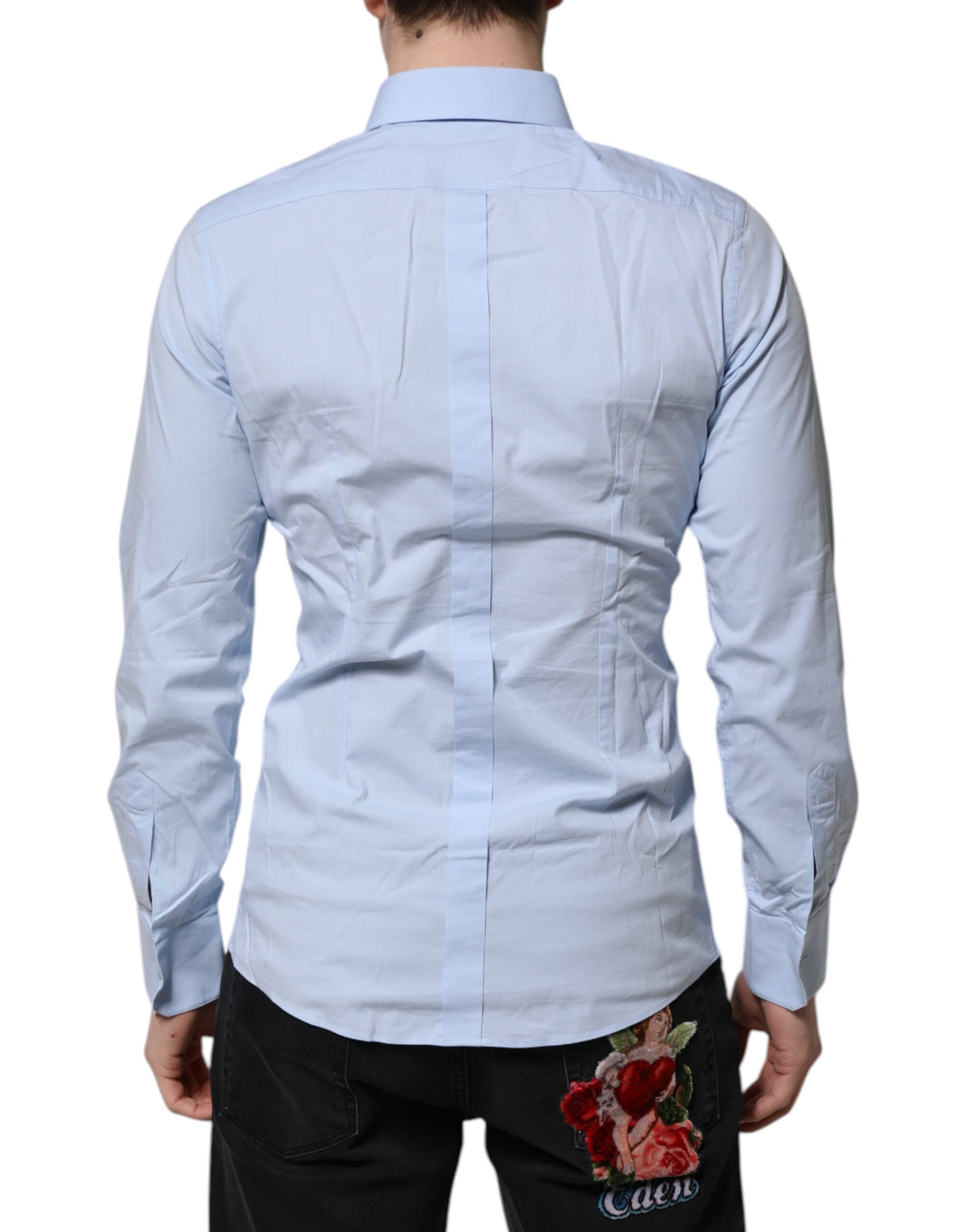 Chemise Dolce & Gabbana GOLD à manches longues en coton bleu ciel