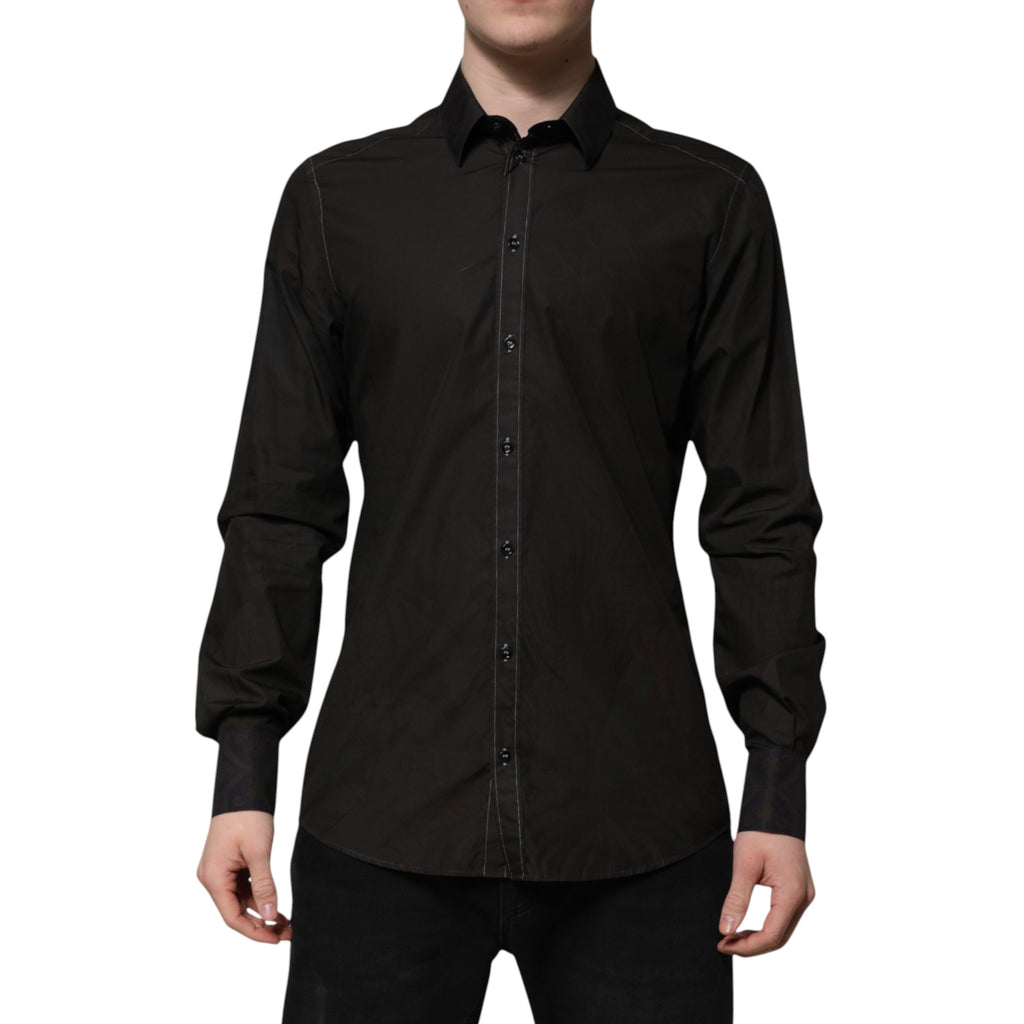 Chemise Dolce & Gabbana en jacquard de coton noir à col doré