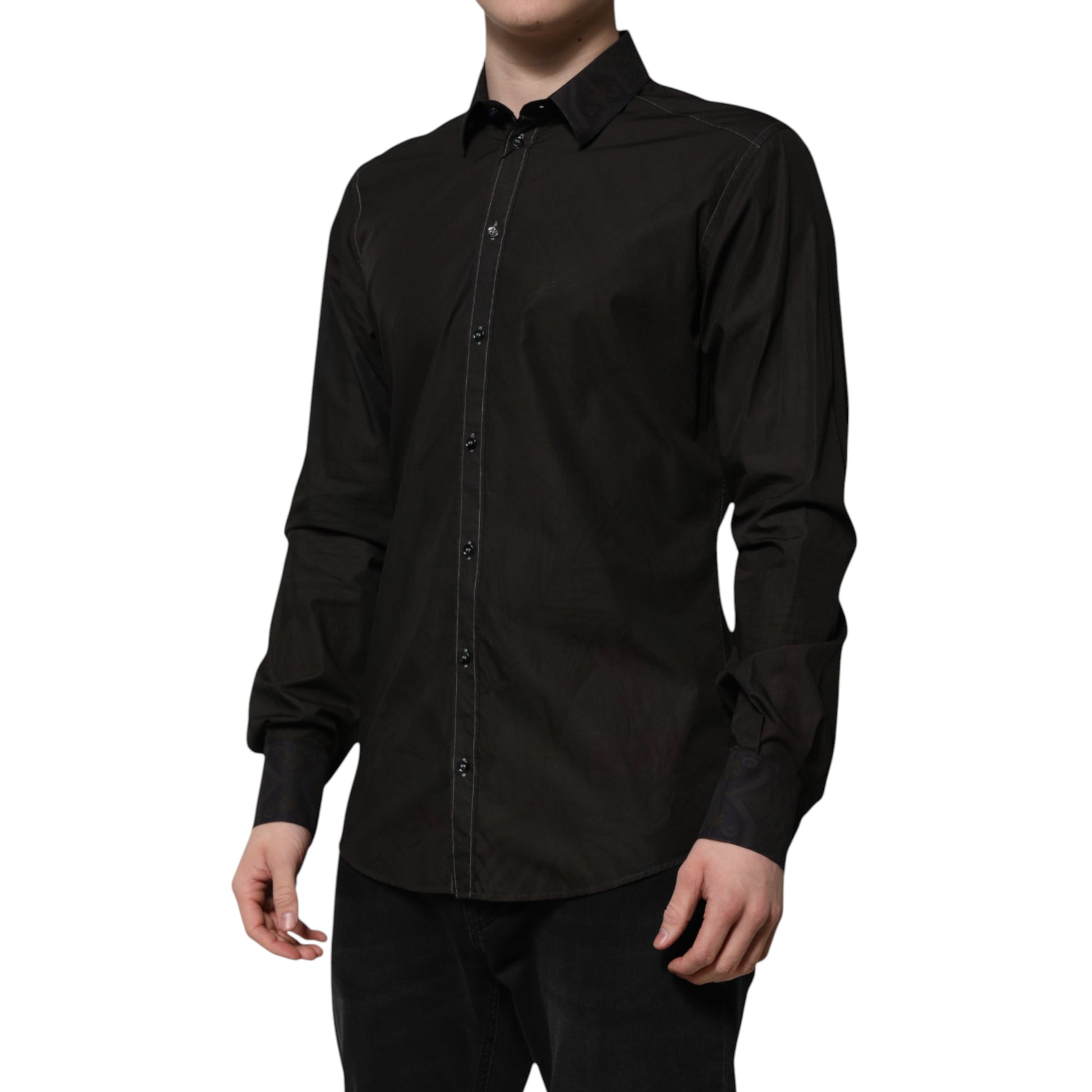 Chemise Dolce & Gabbana en jacquard de coton noir à col doré