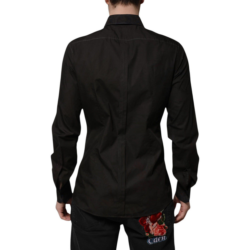 Chemise Dolce & Gabbana en jacquard de coton noir à col doré