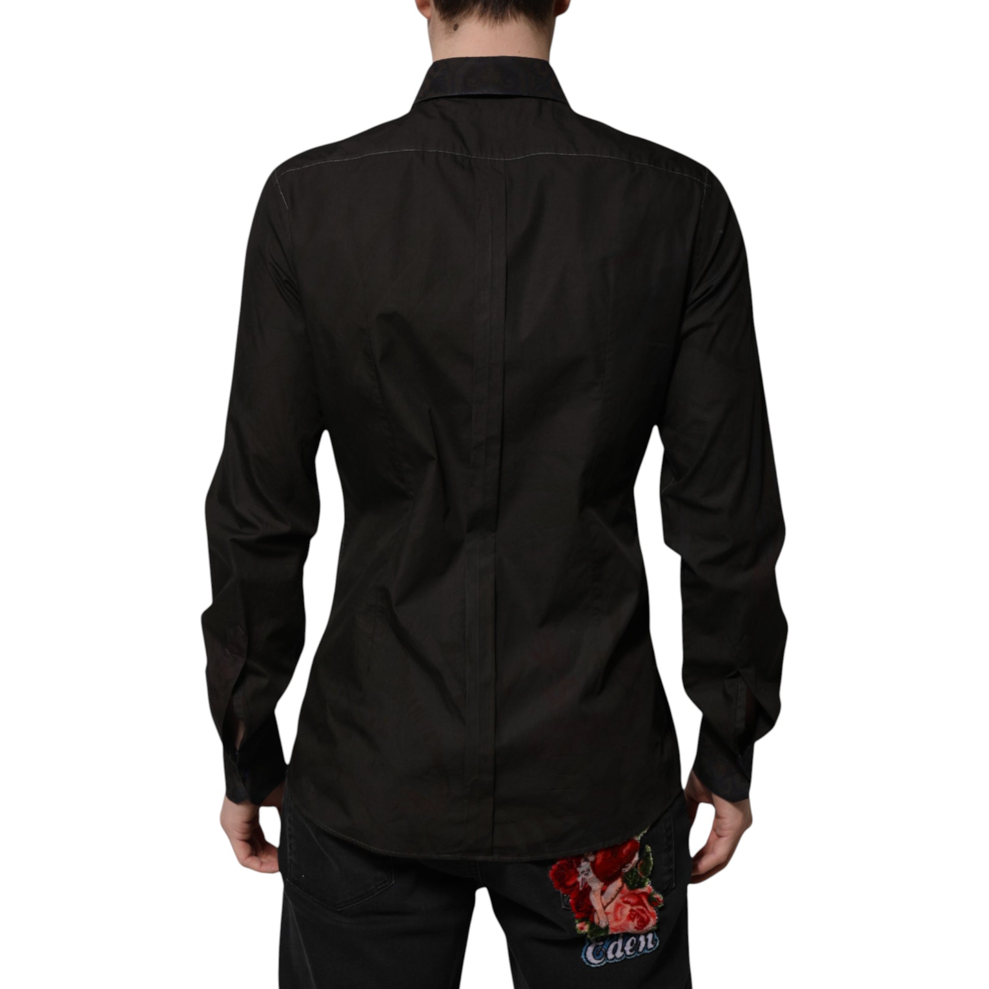Chemise Dolce & Gabbana en jacquard de coton noir à col doré