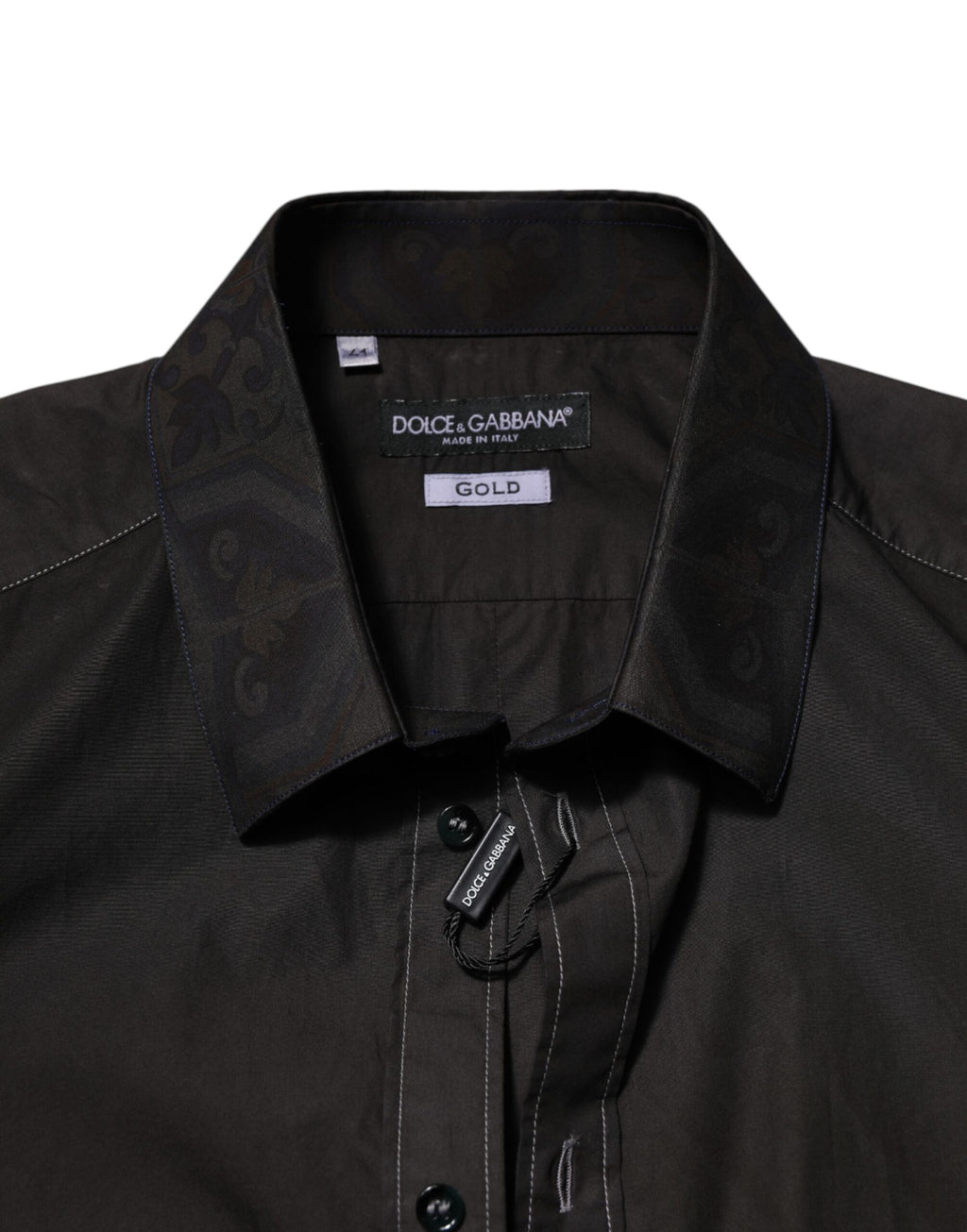 Chemise Dolce & Gabbana en jacquard de coton noir à col doré
