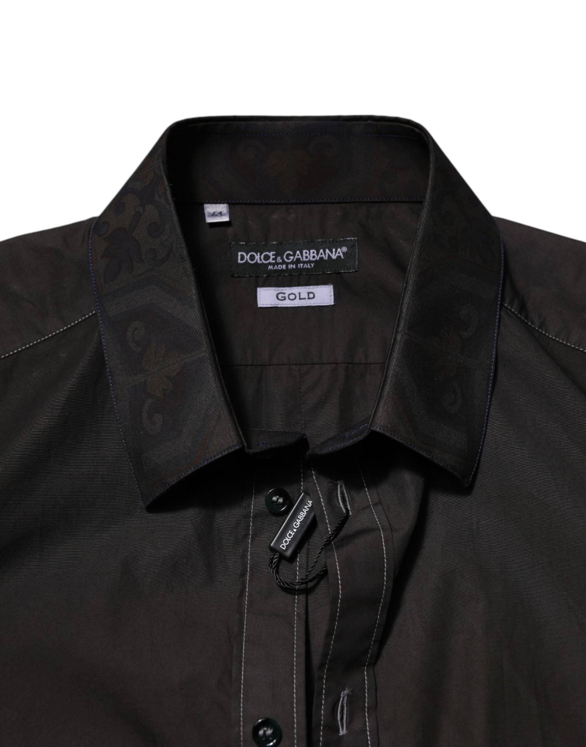 Chemise Dolce & Gabbana en jacquard de coton noir à col doré