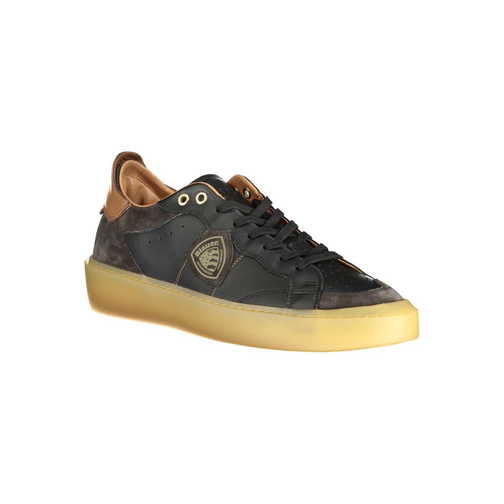 Blauer Herren-Sneaker aus schwarzem Leder