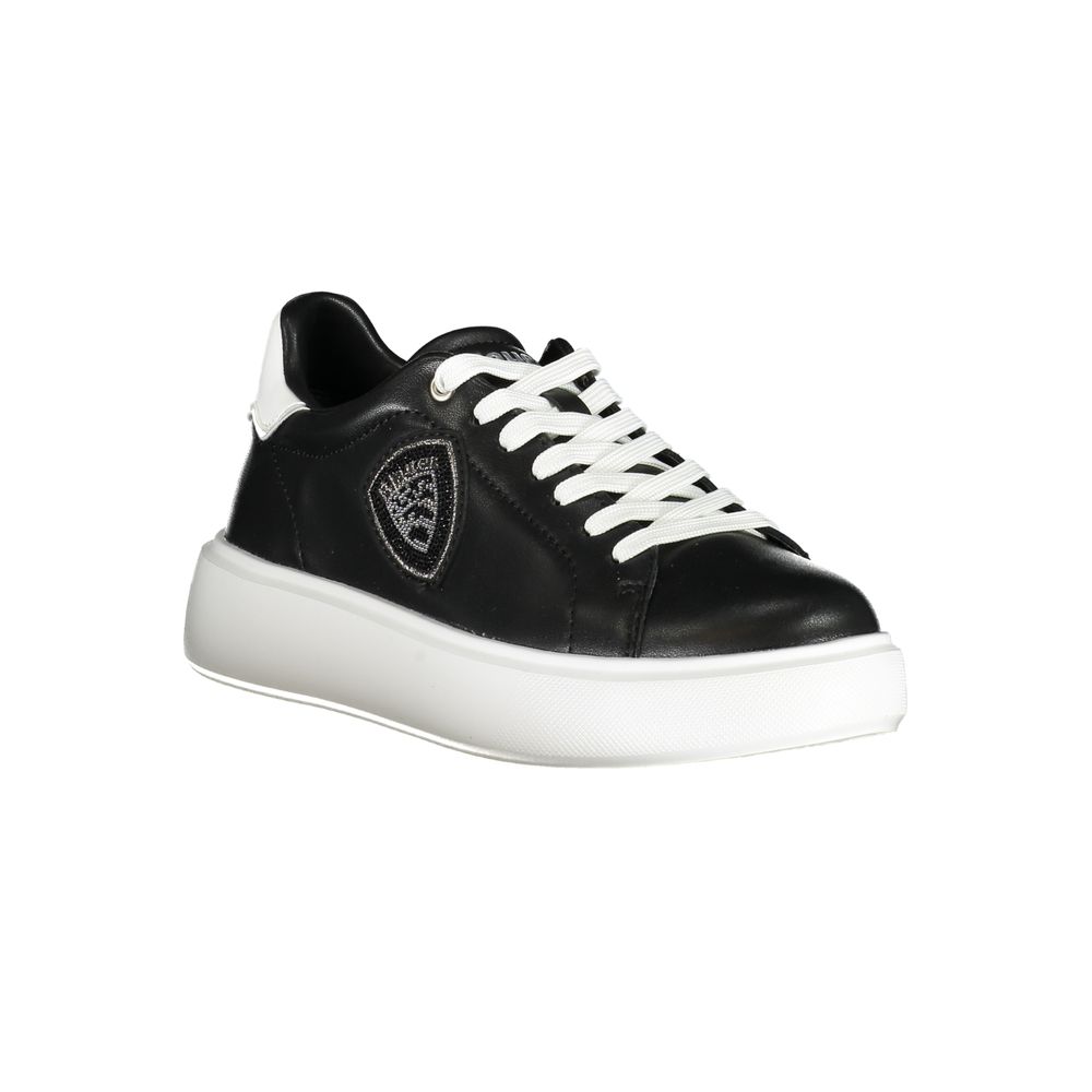 Blauer Damen Sneaker aus schwarzem Leder