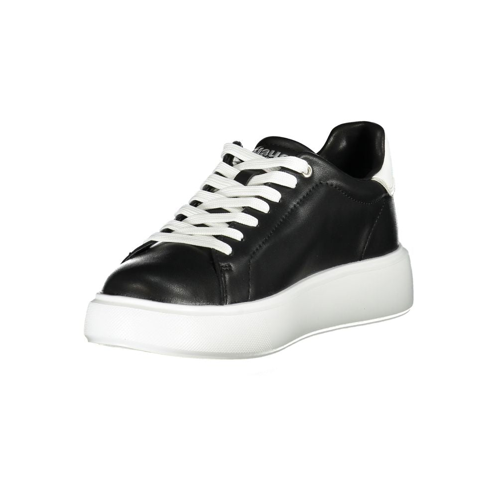 Blauer Damen Sneaker aus schwarzem Leder