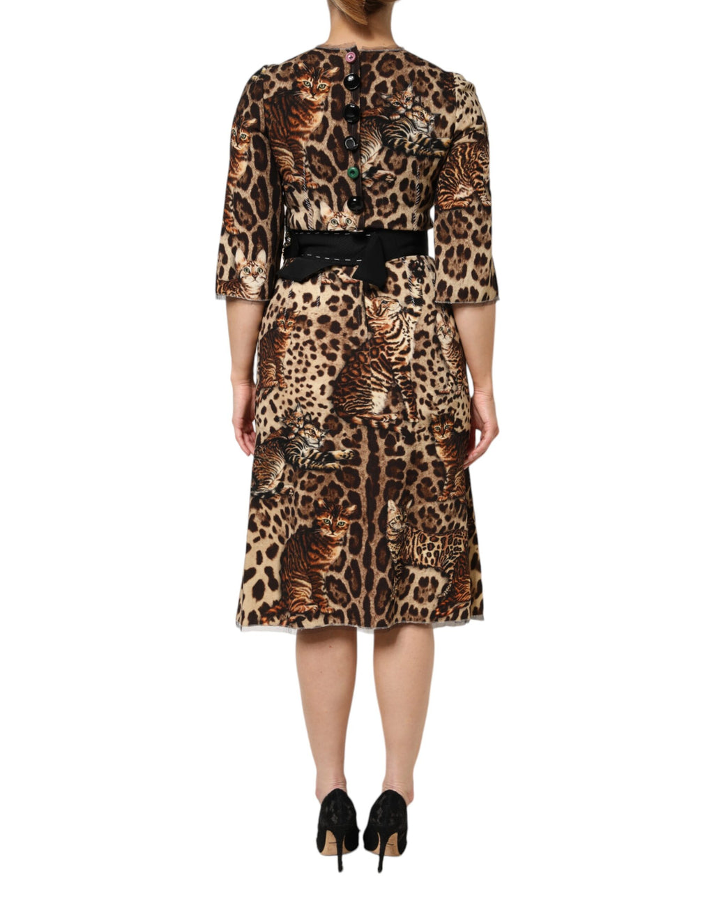 Robe midi évasée Dolce & Gabbana marron à imprimé léopard et ceinture