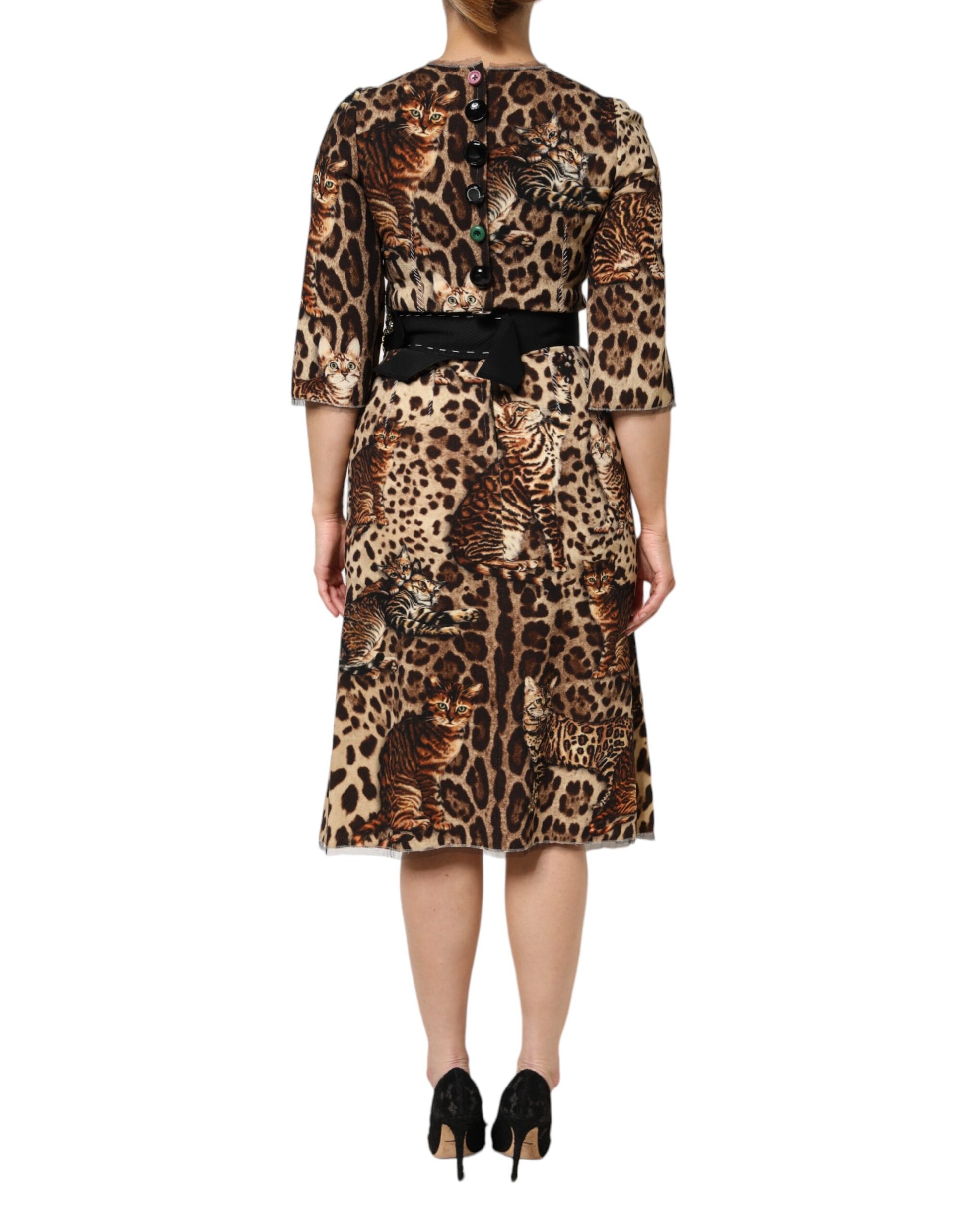 Robe midi évasée Dolce & Gabbana marron à imprimé léopard et ceinture