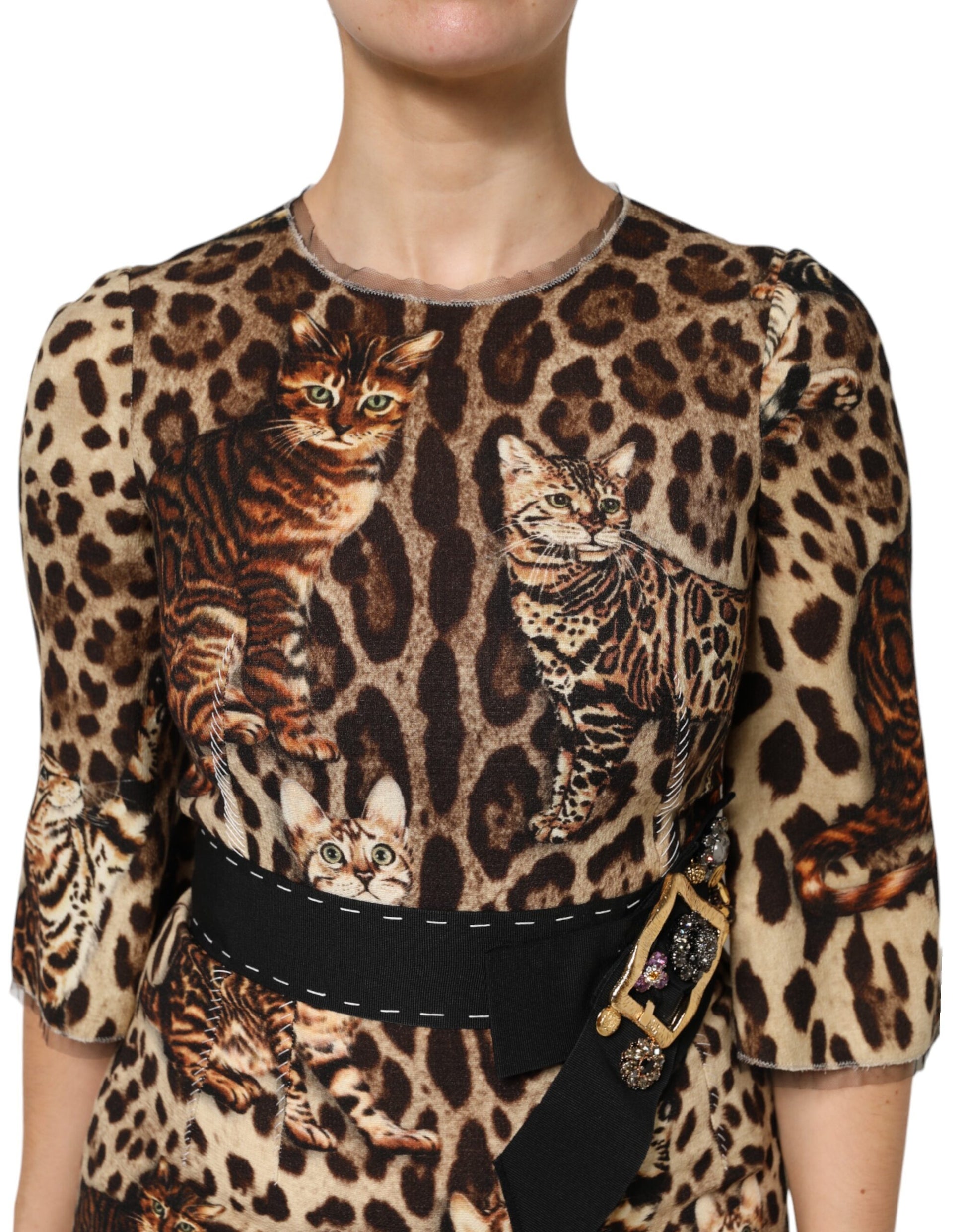 Robe midi évasée Dolce & Gabbana marron à imprimé léopard et ceinture