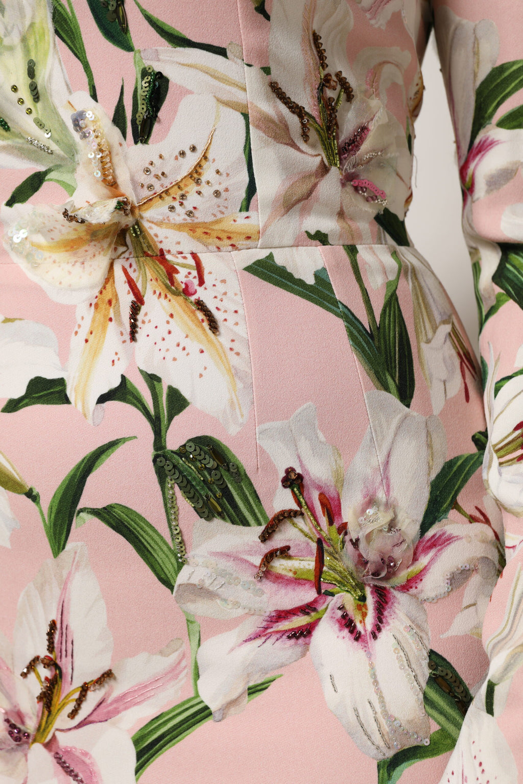 Robe fourreau midi stretch en viscose rose à motif lys Dolce & Gabbana