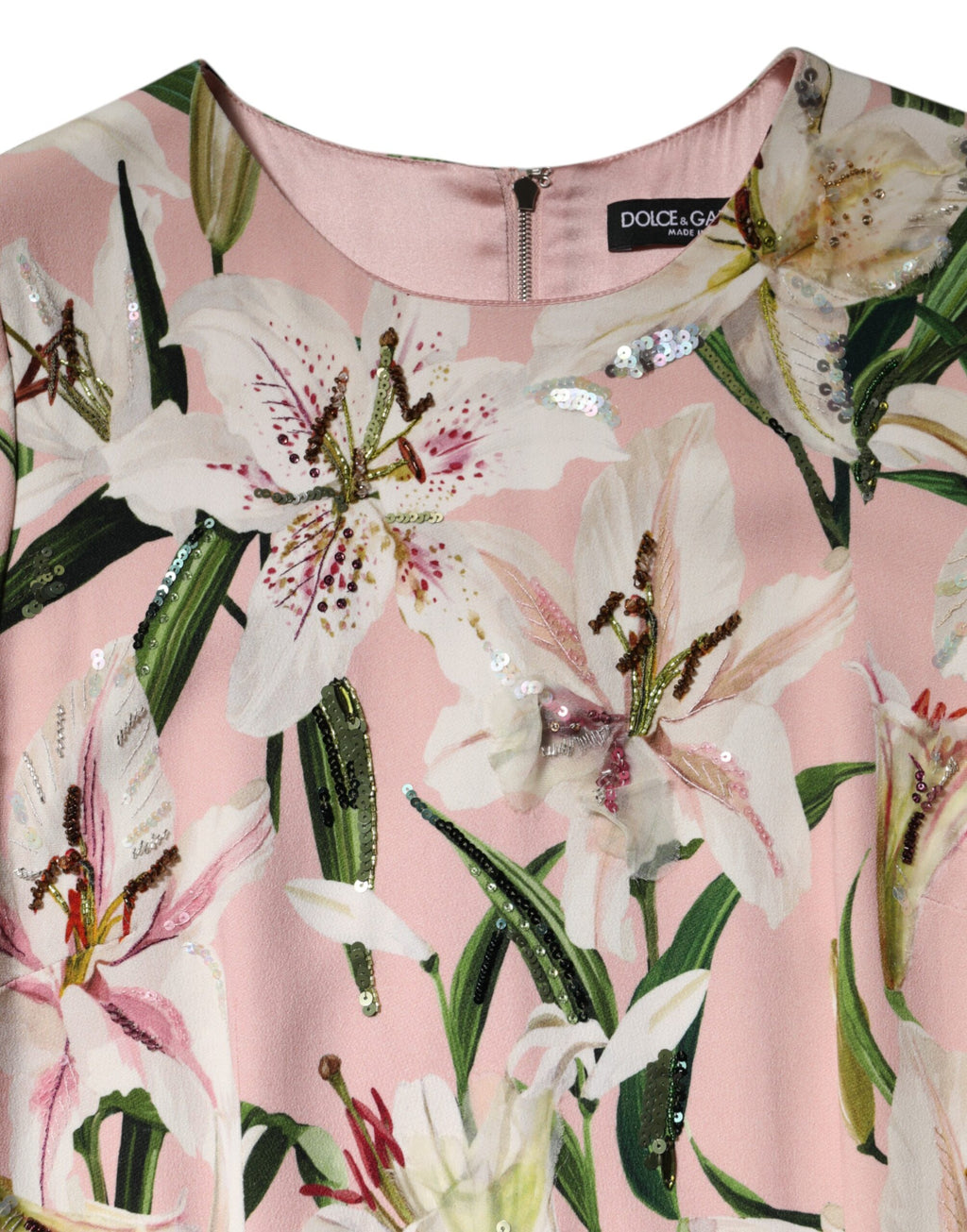 Robe fourreau midi stretch en viscose rose à motif lys Dolce & Gabbana