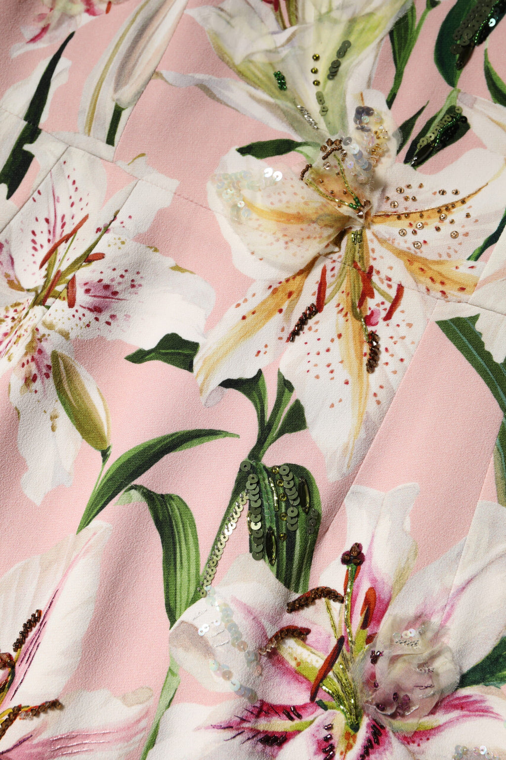 Robe fourreau midi stretch en viscose rose à motif lys Dolce & Gabbana