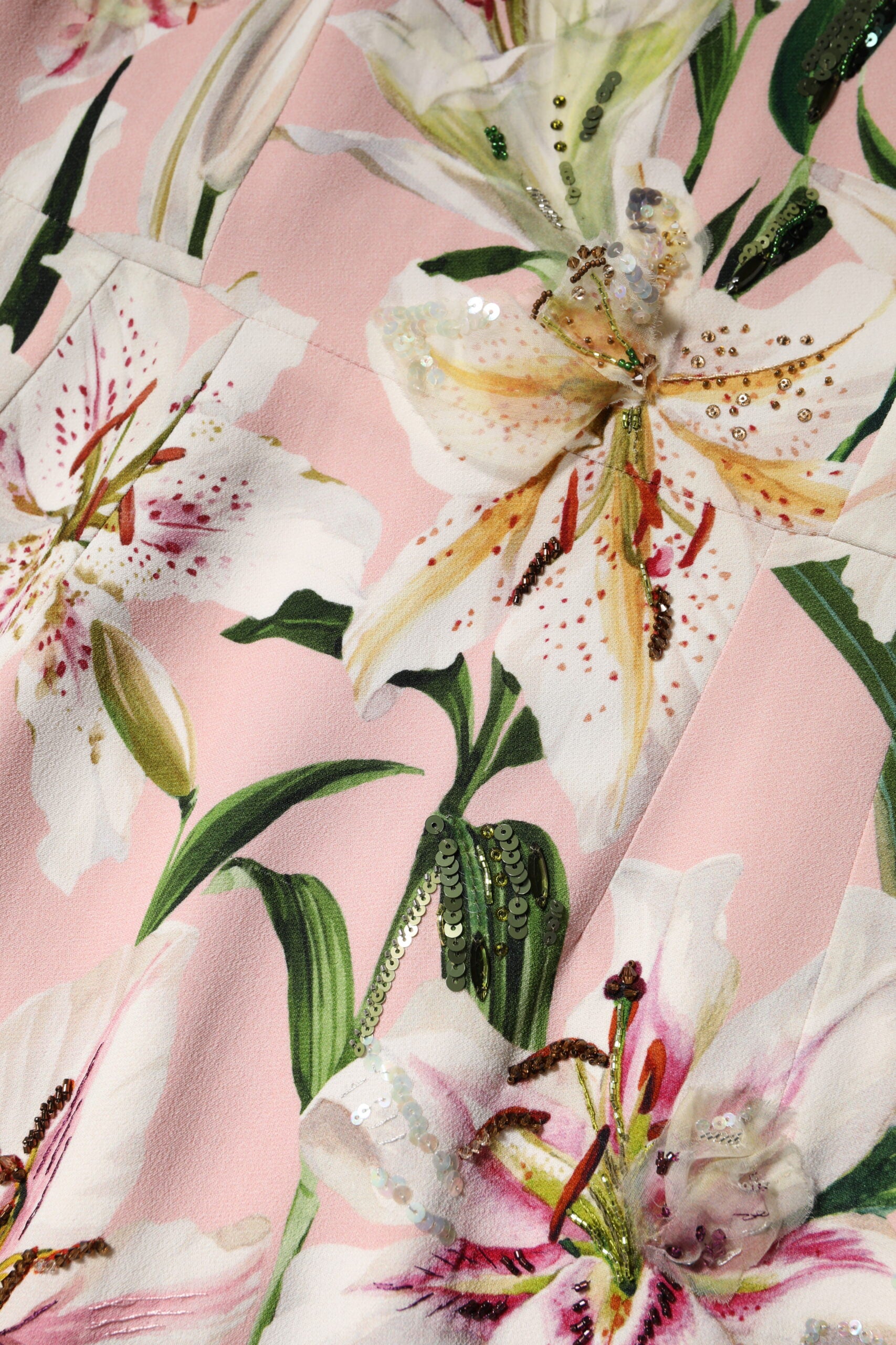 Robe fourreau midi stretch en viscose rose à motif lys Dolce & Gabbana