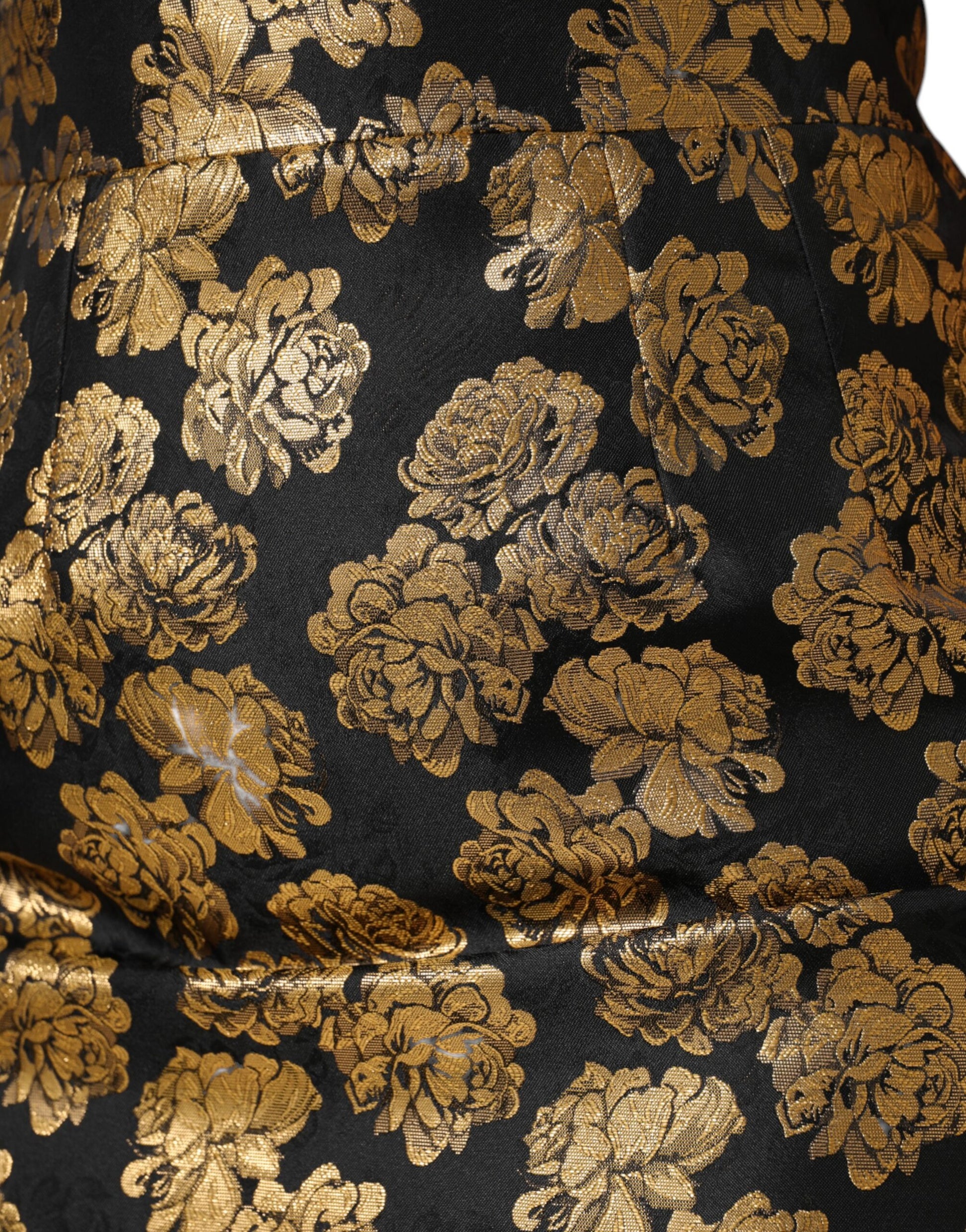 Mini-jupe en jacquard à imprimé floral noir et doré Dolce & Gabbana
