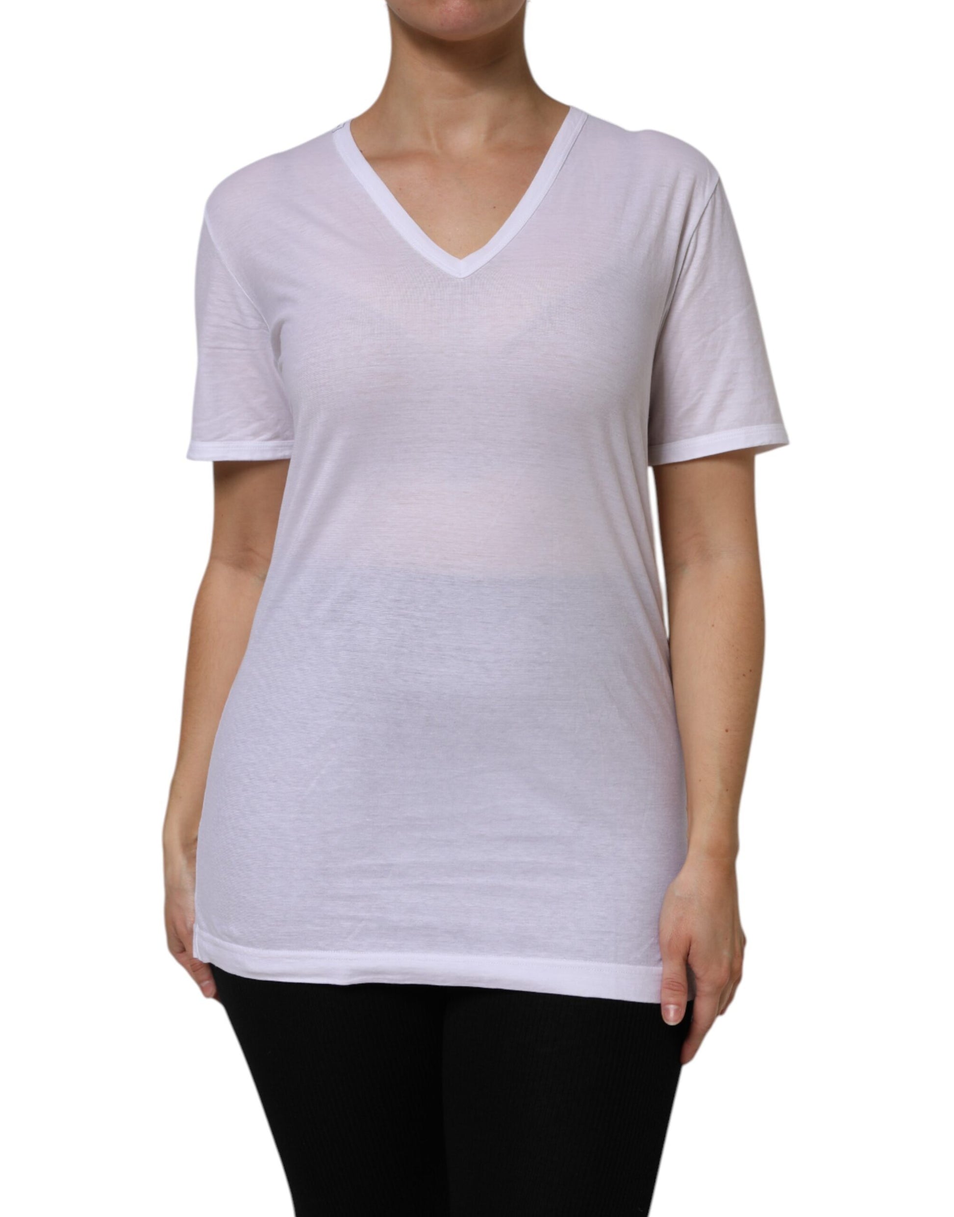 T-shirt Dolce & Gabbana en coton blanc à manches courtes et col en V