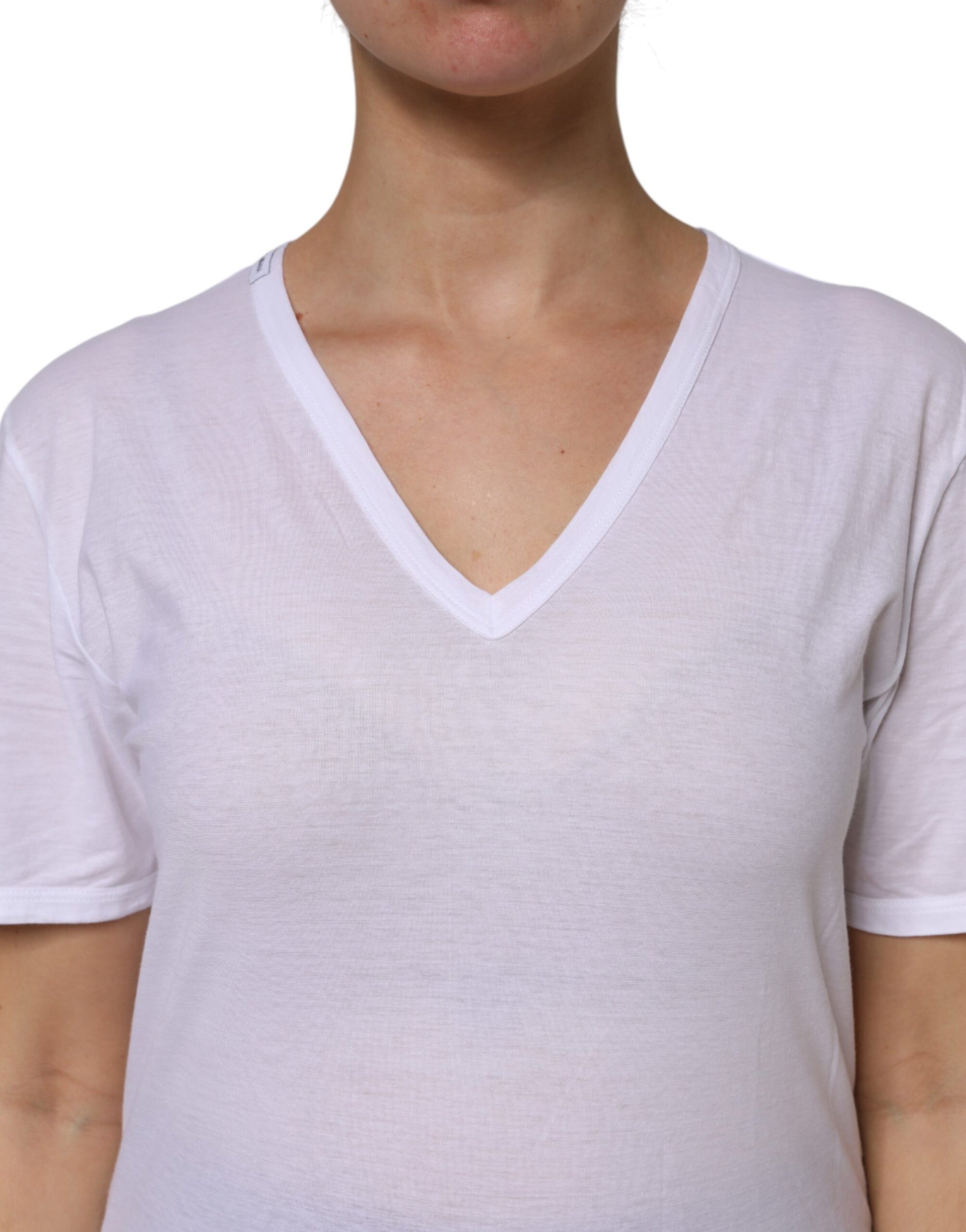T-shirt Dolce & Gabbana en coton blanc à manches courtes et col en V