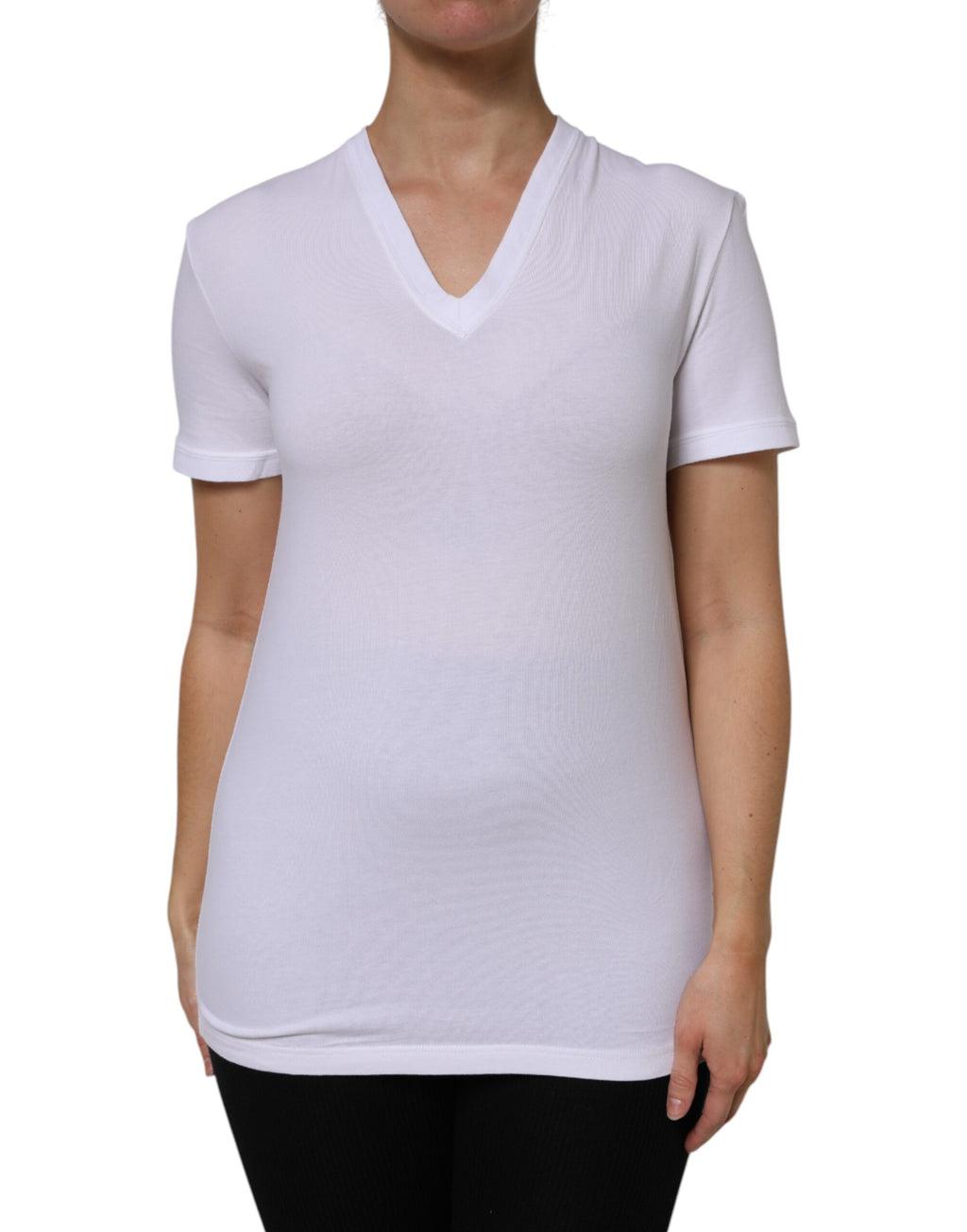 T-shirt Dolce & Gabbana en coton blanc à manches courtes et col en V