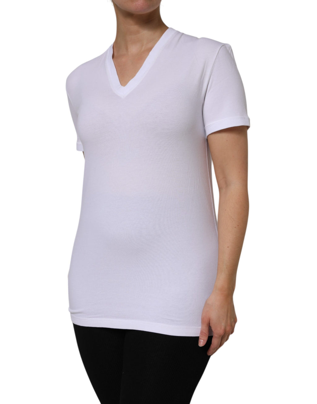 T-shirt Dolce & Gabbana en coton blanc à manches courtes et col en V