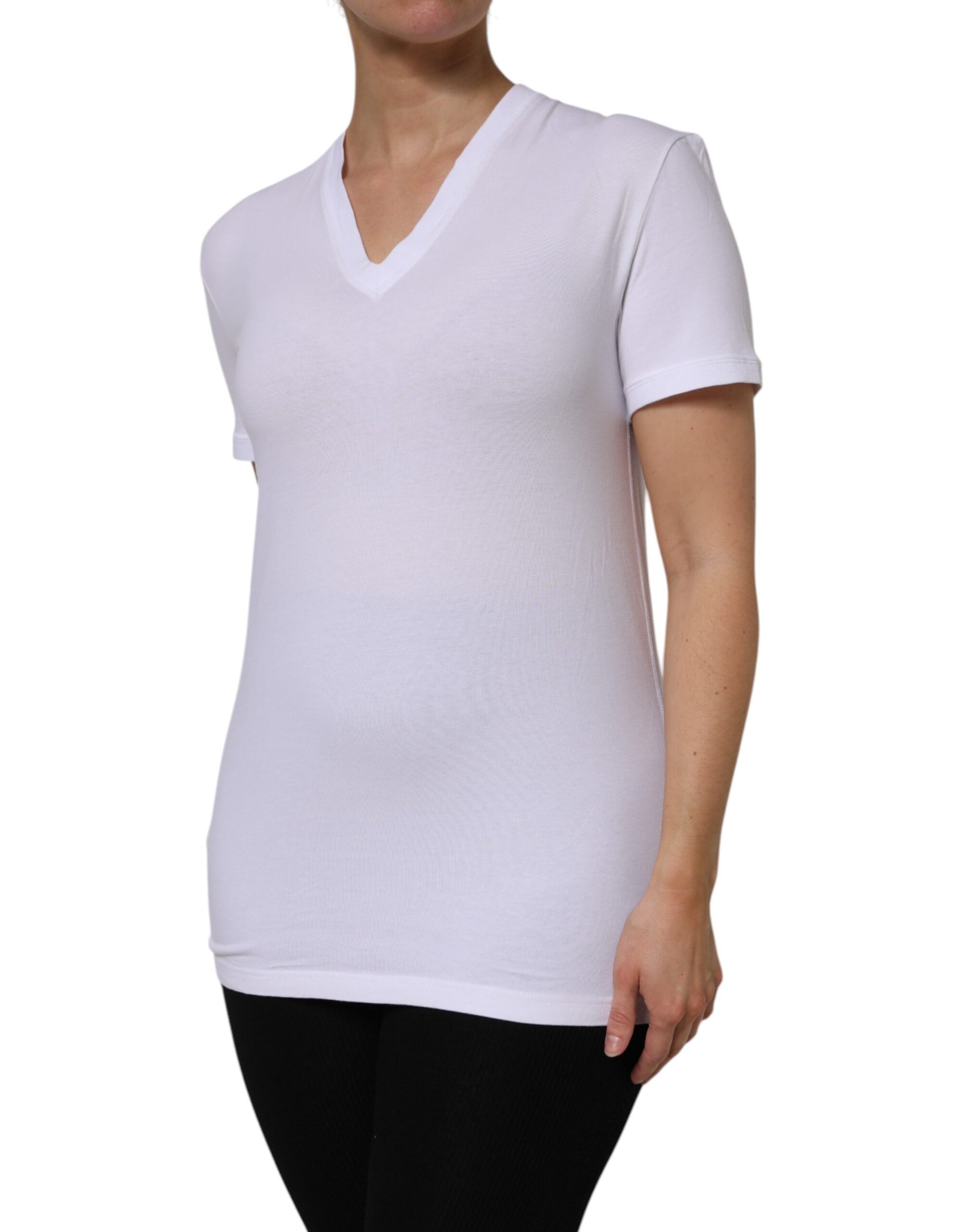 T-shirt Dolce & Gabbana en coton blanc à manches courtes et col en V