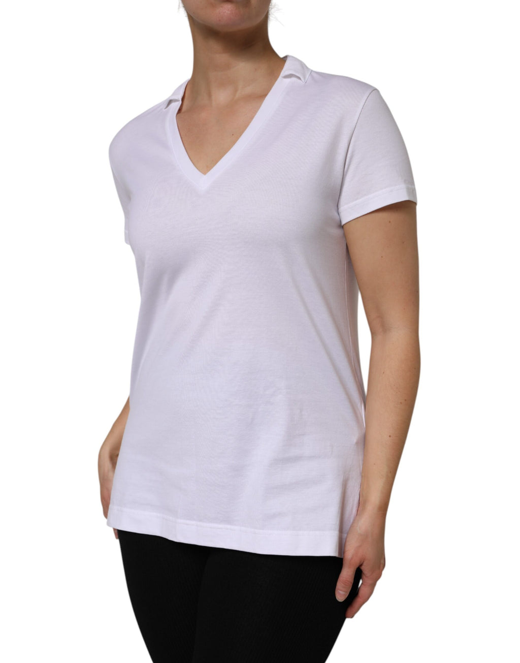 T-shirt Dolce & Gabbana en coton blanc à manches courtes et col en V