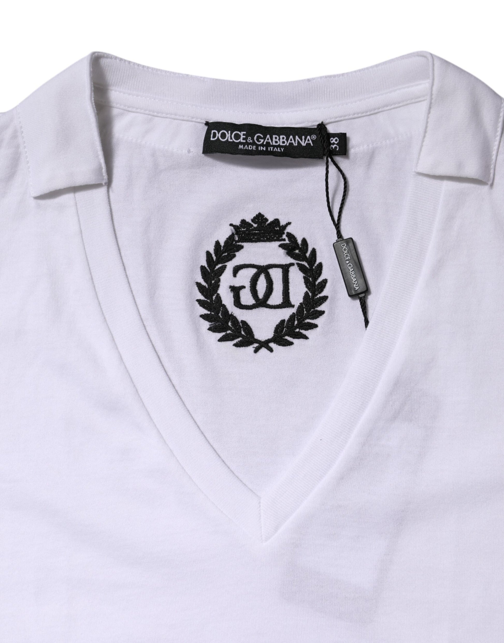 T-shirt Dolce & Gabbana en coton blanc à manches courtes et col en V