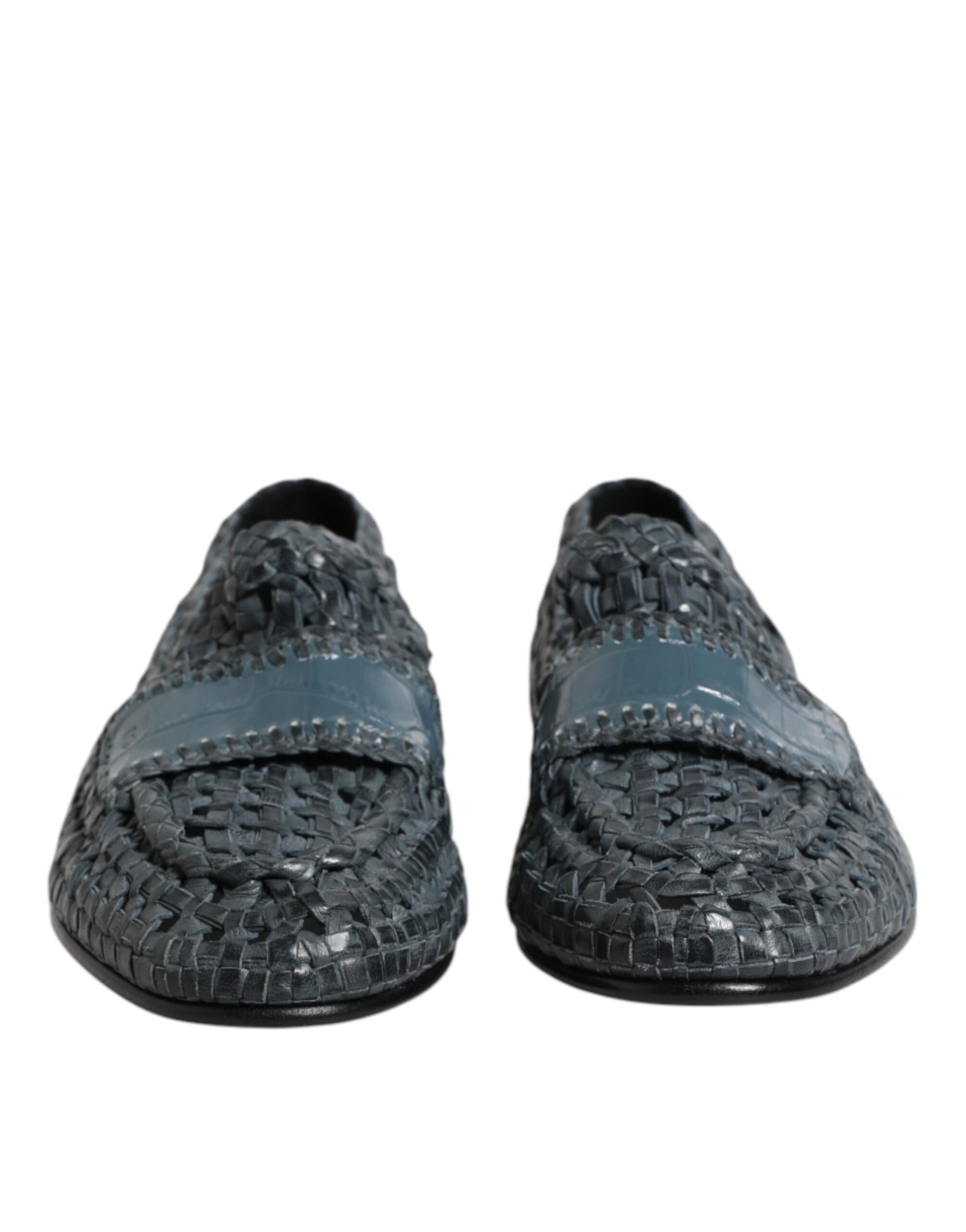 Chaussures Mocassins à Enfiler en Cuir Tressé Bleu Dolce & Gabbana