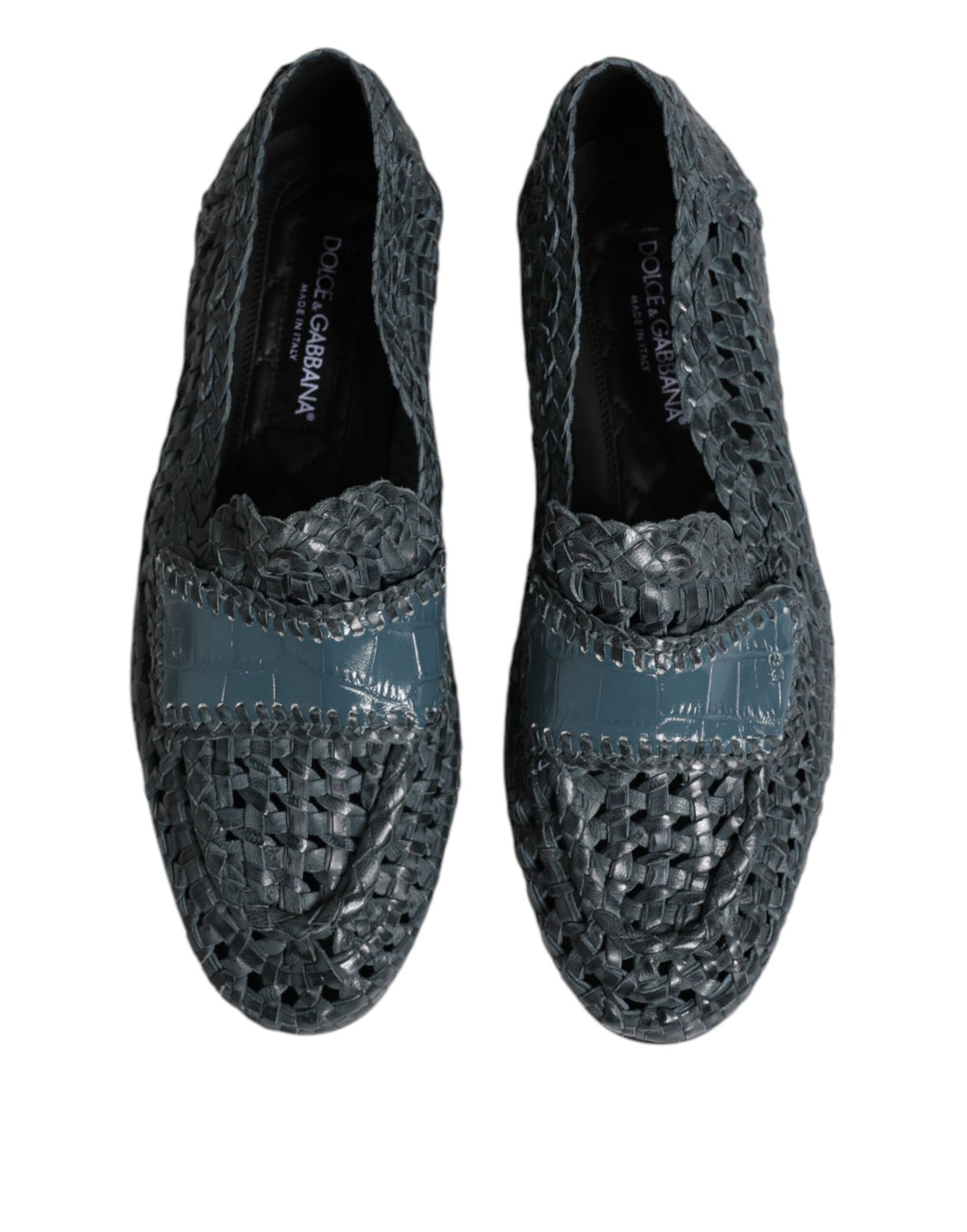 Chaussures Mocassins à Enfiler en Cuir Tressé Bleu Dolce & Gabbana