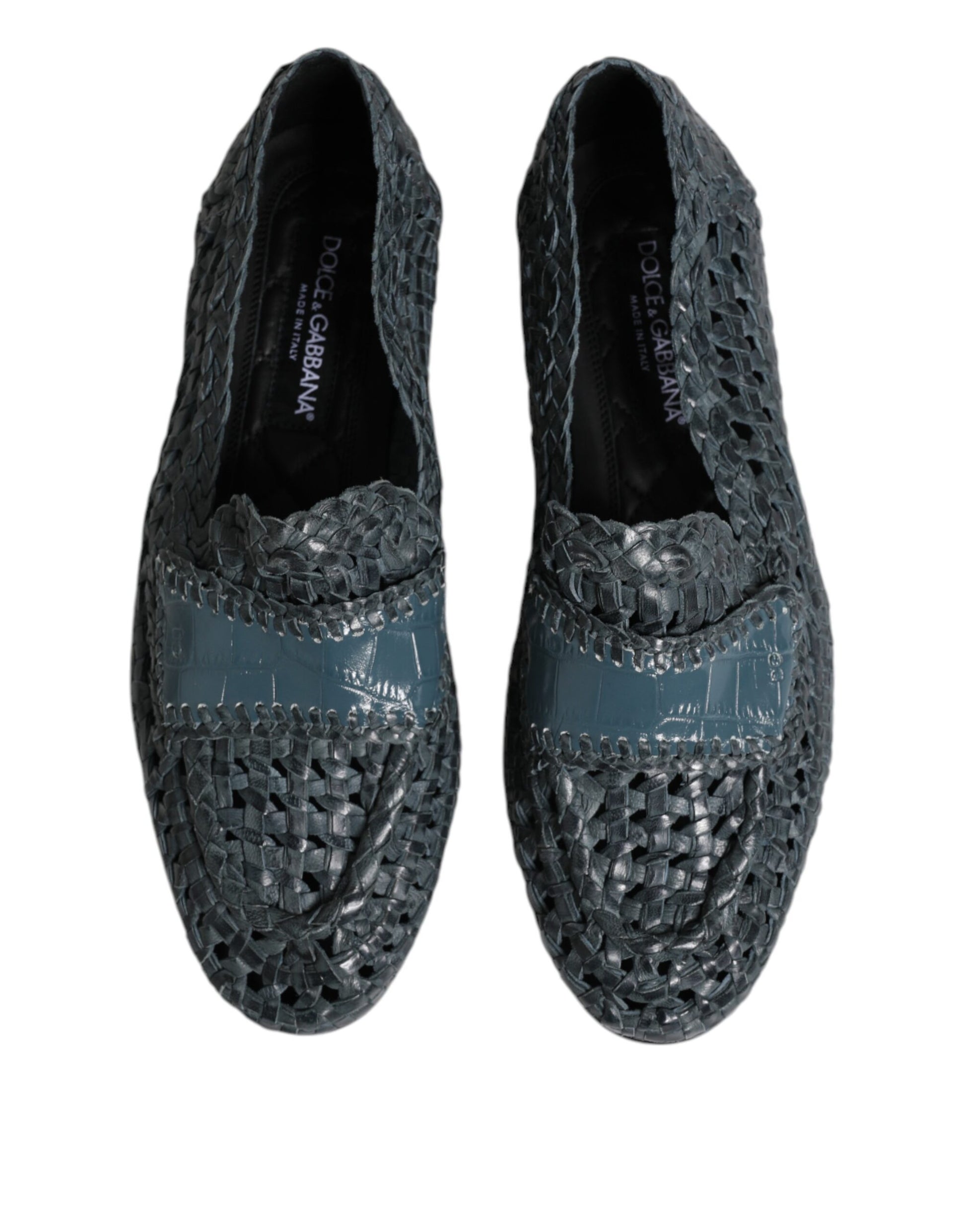 Chaussures Mocassins à Enfiler en Cuir Tressé Bleu Dolce & Gabbana