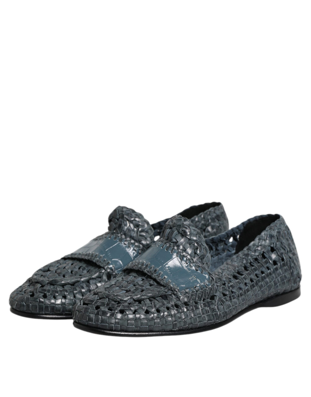 Chaussures Mocassins à Enfiler en Cuir Tressé Bleu Dolce & Gabbana