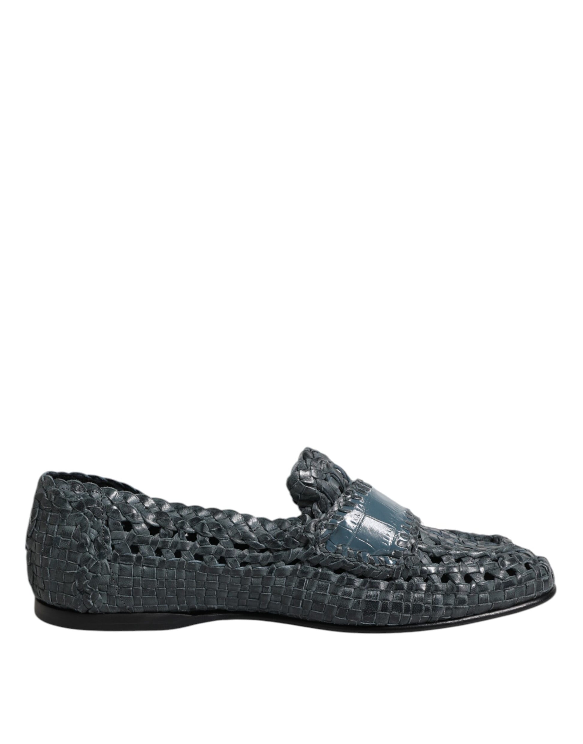 Chaussures Mocassins à Enfiler en Cuir Tressé Bleu Dolce & Gabbana