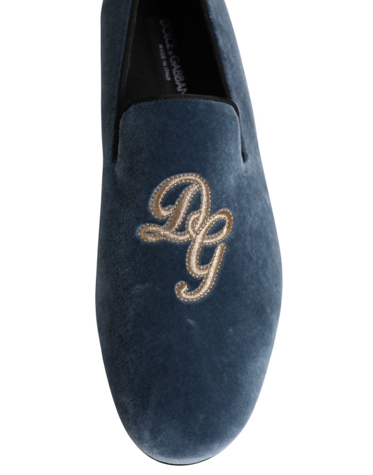 Dolce & Gabbana Blaue Samt-Slipper mit DG-Logo Festliche Schuhe