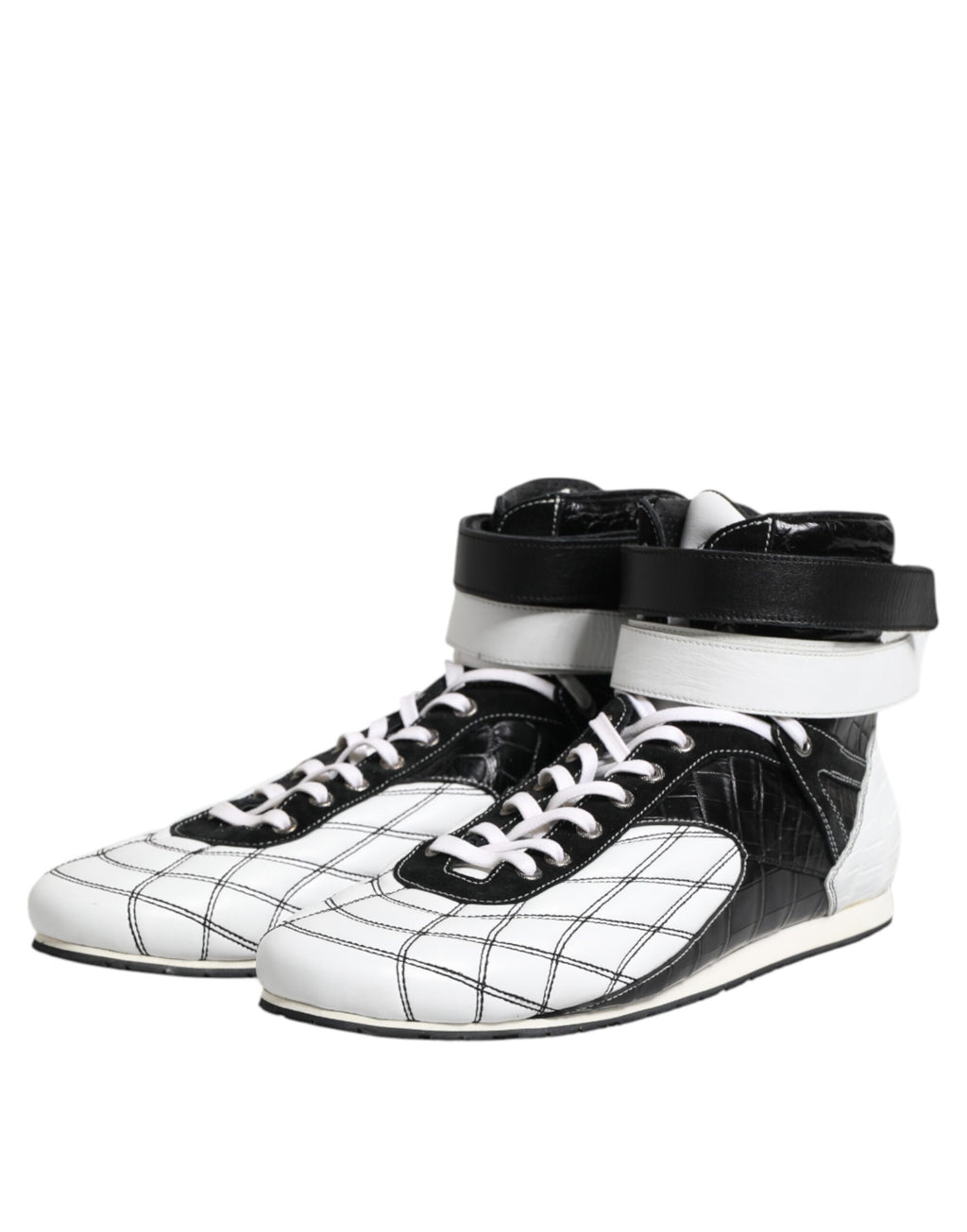 Chaussures montantes en cuir noir et blanc Dolce & Gabbana