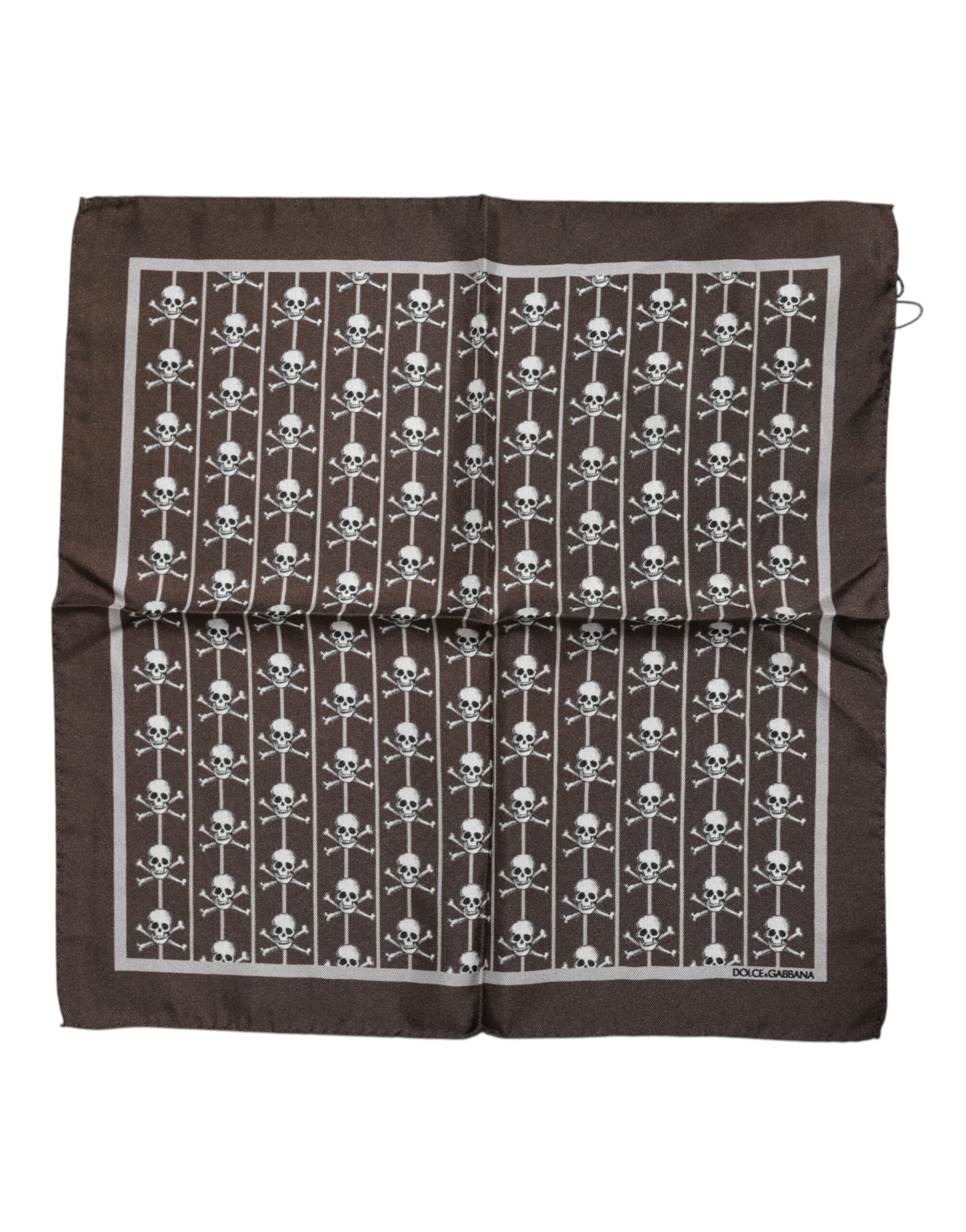 Foulard Carré en Soie Marron Tête de Mort pour Homme Dolce & Gabbana