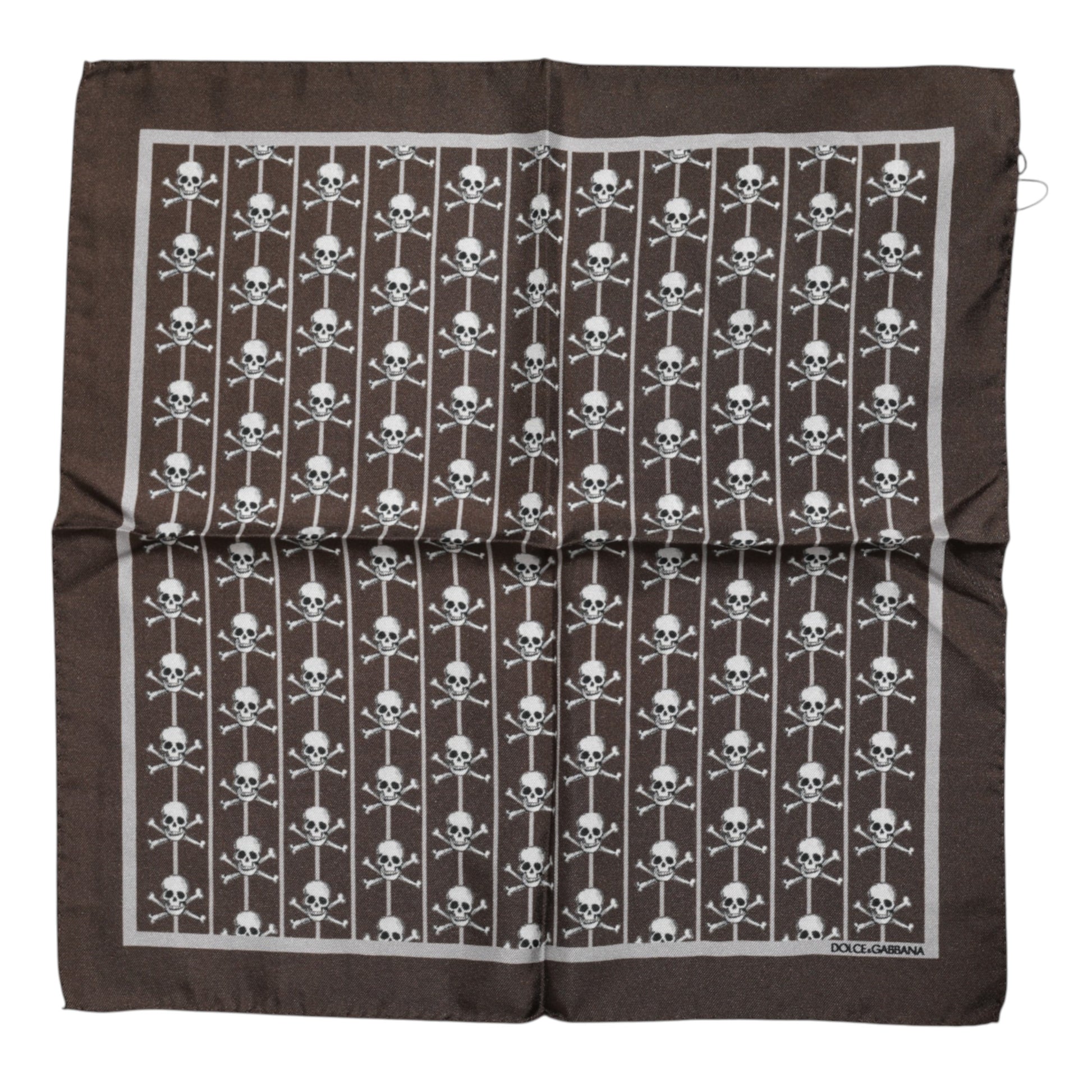 Foulard Carré en Soie Marron Tête de Mort pour Homme Dolce & Gabbana