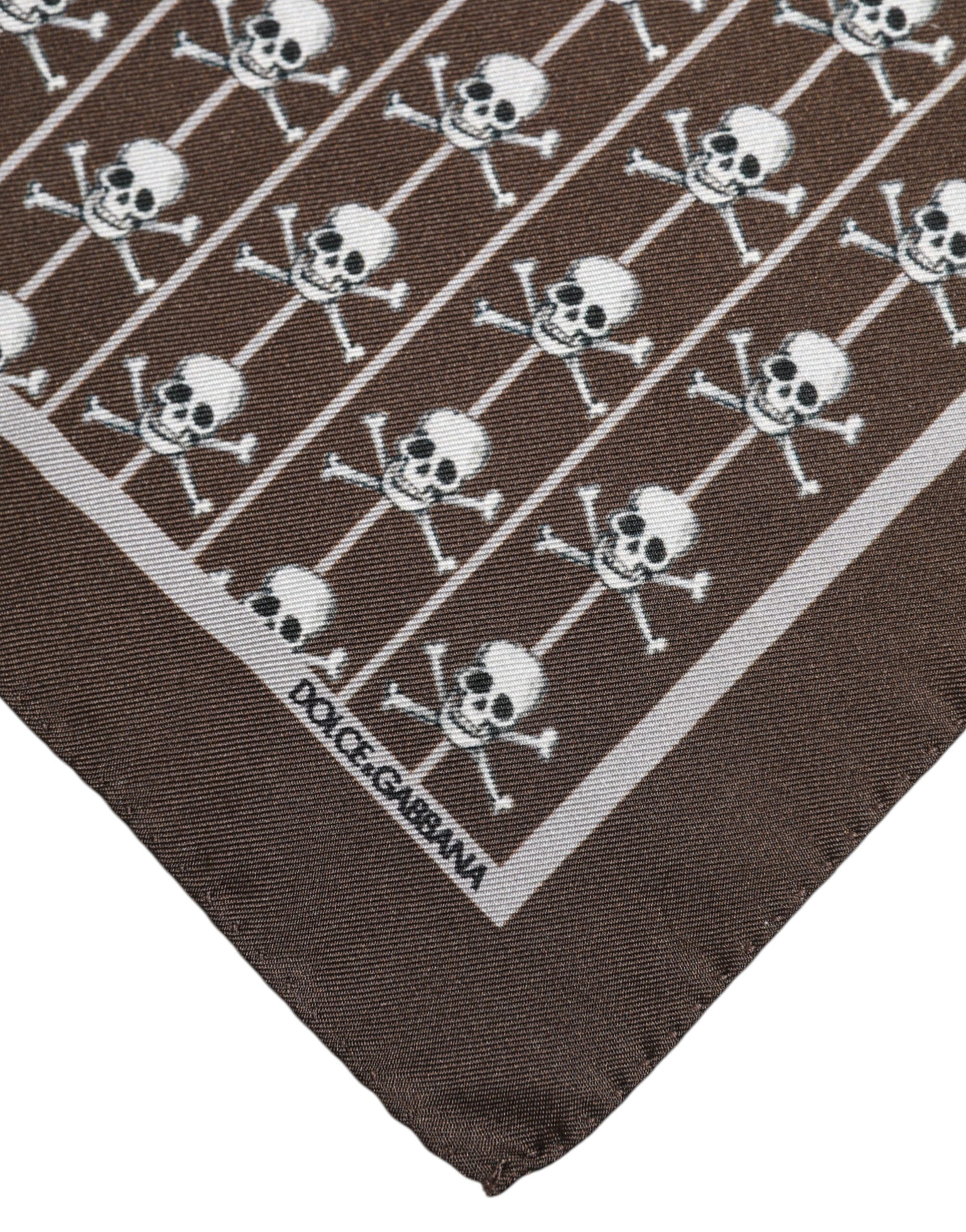 Foulard Carré en Soie Marron Tête de Mort pour Homme Dolce & Gabbana