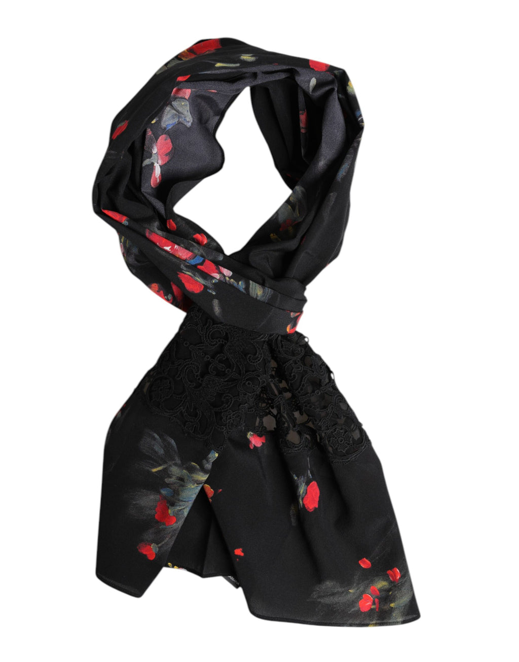 Dolce &amp; Gabbana – Schwarzer Halswärmer-Wickelschal mit Blumenmuster