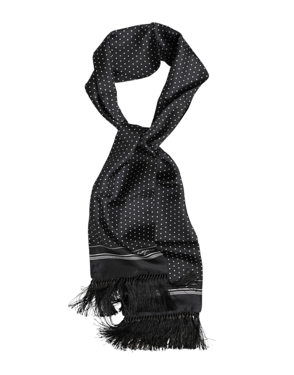 Dolce & Gabbana Schwarz-Weißer Foulard-Schal mit Polka-Dots und Fransen