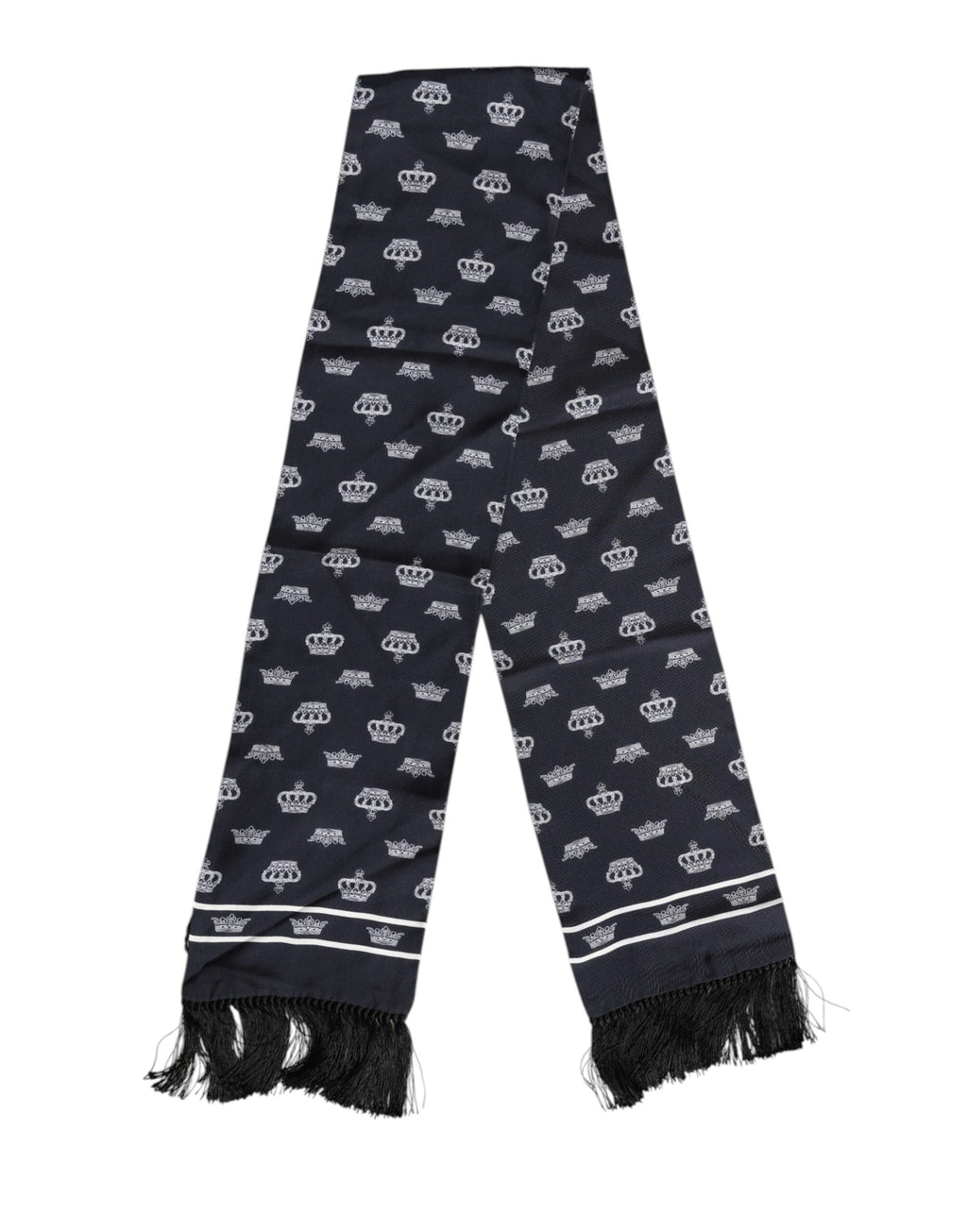 Foulard Écharpe en Soie Noire à Franges Couronne Dolce & Gabbana pour Homme