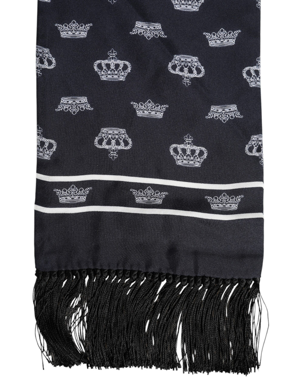 Foulard Écharpe en Soie Noire à Franges Couronne Dolce & Gabbana pour Homme