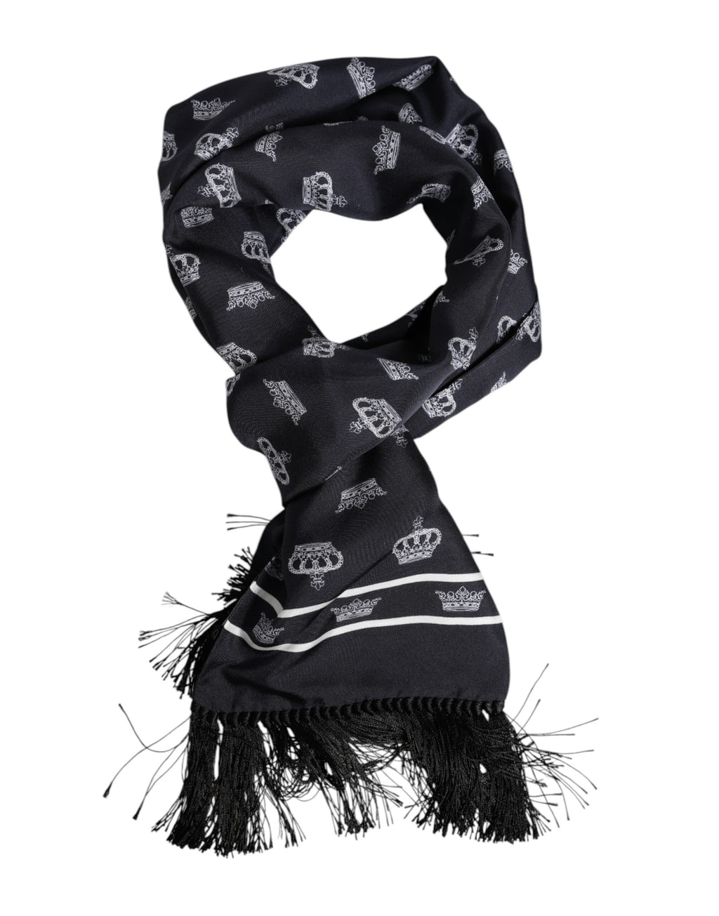 Foulard Écharpe en Soie Noire à Franges Couronne Dolce & Gabbana pour Homme